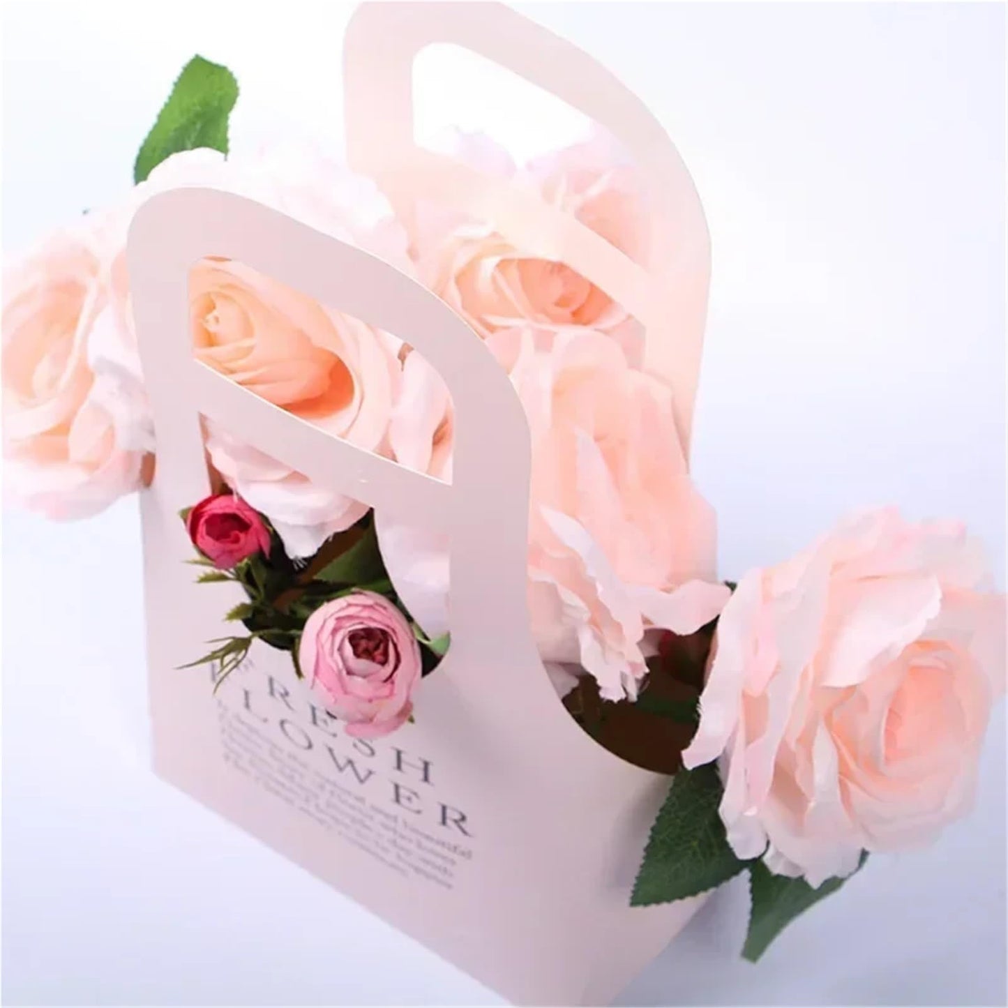 Nikeg Kraft Paper Flower Gift Bags 10Pcs Packaging Flower Boxs Rose Wrapping Handheld Waterproof Kraft Paper Bag Arrangement Valentine'S Day Wedding Decoration Gift(Brown,S 17x 7.5 x32.5cm)