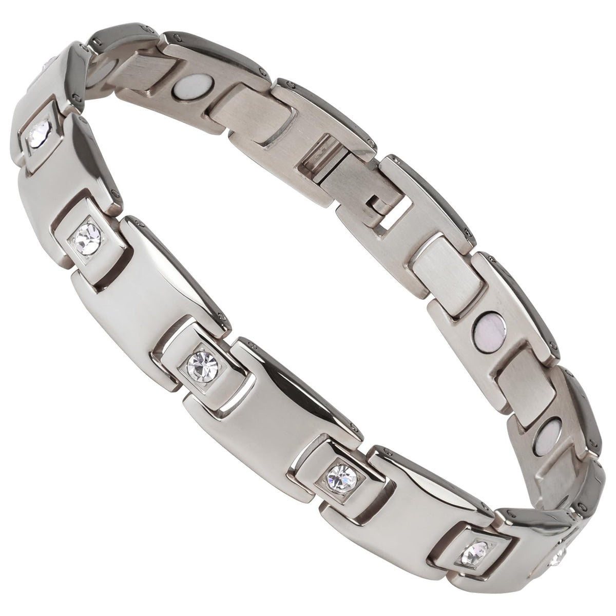 Women's Ultra Strength Magnetic Bracelet, Stainless Steel Magnetic Bracelets for Women, Adjustable Length with Sizing Tool Fashion Accessories, Therapy Jewelry with Gift Box (Silver)