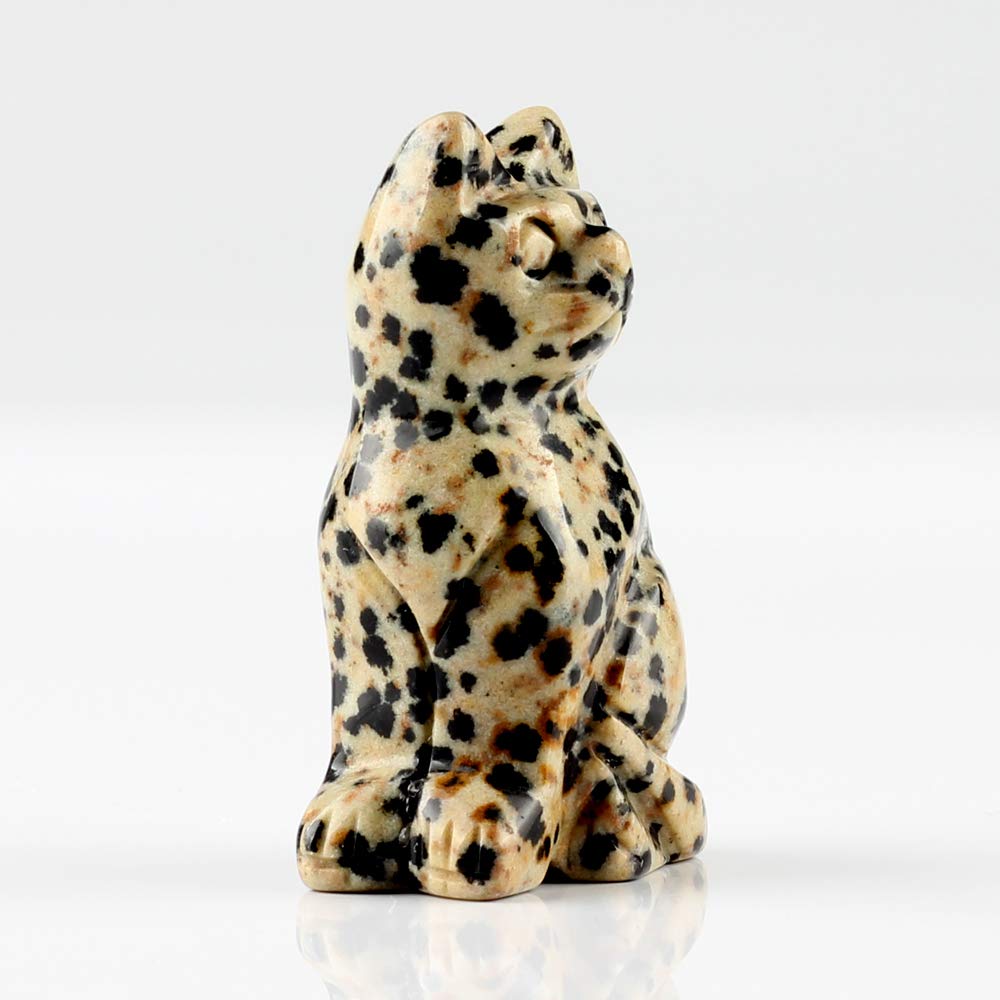 50mm Dalmatian Jasper Natural Stone Cats Statue Feng Shui Crafts Carved Figurine Chakra Carving Healing Reiki
