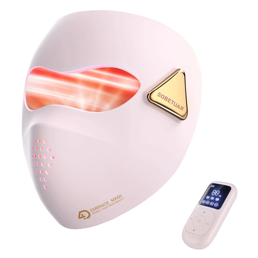 4D Red Light Therapy for Face, 4 Modes & 4000mAh Rechargeable Remote, LED Face Mask Light Therapy - Infrared & Red Light Mask, iQLED 5X Energy for Wrinkle & Acne Reduction, Timing Home & Travel