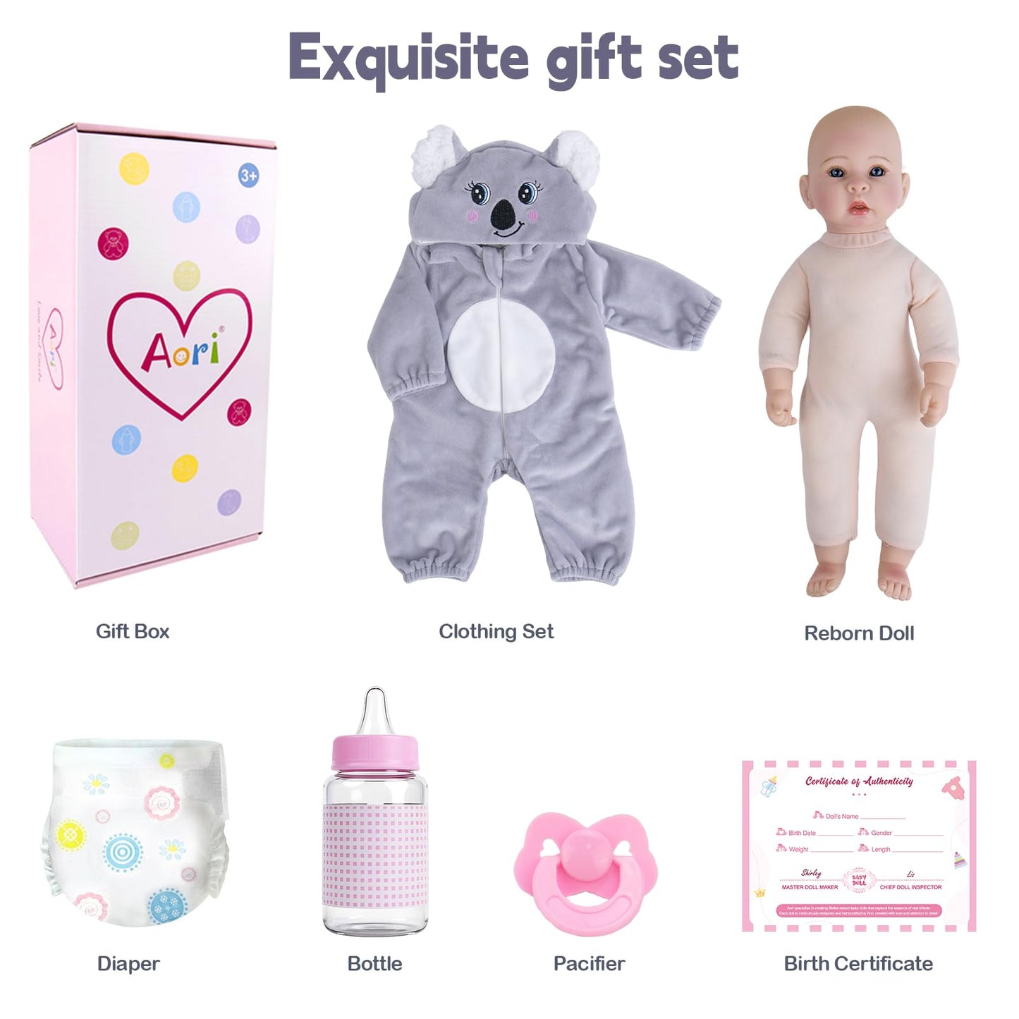 Aori Boy Baby Dolls 17 inches, Real Life Baby Boy Doll with Feeding Kit Included, Life Like Baby Dolls that Look Real, Newborn Baby Boy for Kids, Birthday, Pretend Play