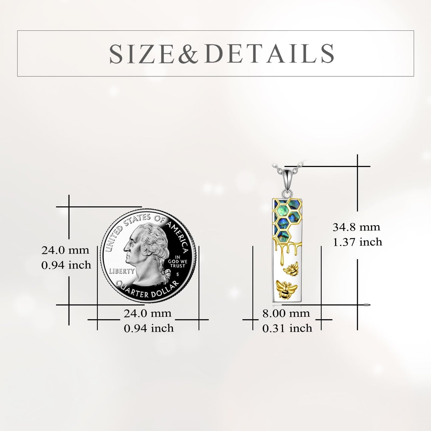 YFN Bee Necklace 18K Gold Plated 925 Sterling Silver Honeycomb Pendant Jewelry Gifts for Women Men Nature Lovers