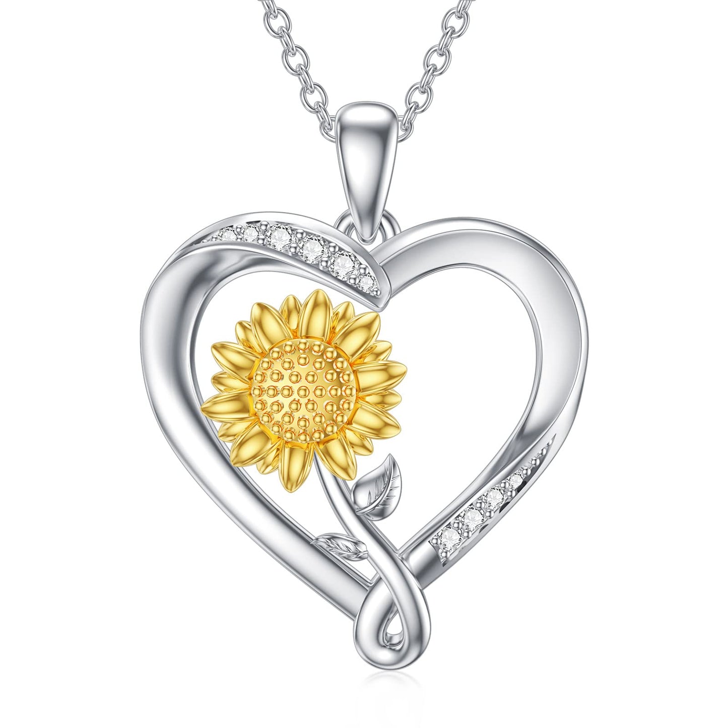 ZBA Real Diamond Sunflower Necklace for Women Sterling Silver Heart Jewelry Anniversary Valentines Mothers day Gifts for Mom Mother Girlfriend Her Wife