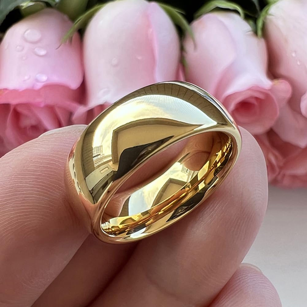 TUTISS 8mm Gold Tungsten Rings for Men Women Engagement Wedding Bands Domed Polished Comfort Fit Size 13