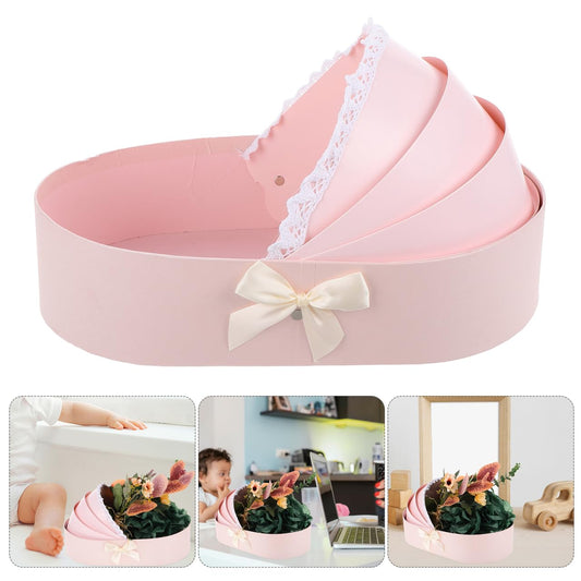 Baby Bedside Crib Basket Florist Presents Wrapping Bag for Baby Shower Flower Bouquet Wrapping for Newborn 100 Days, 1St Birthday Florist Packing Bags Pink