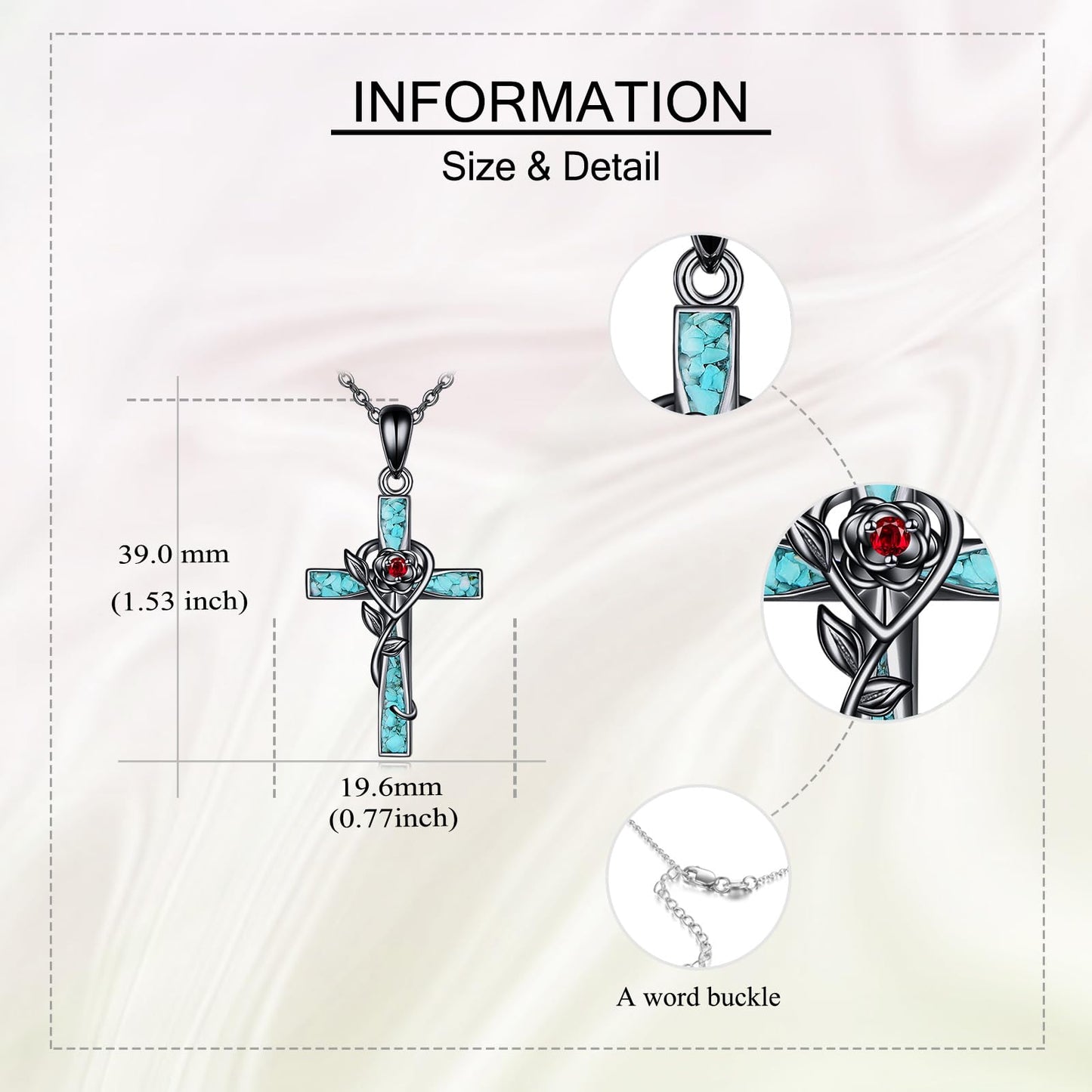 ONEFINITY Turquoise Cross Necklace 925 Sterling Silver Black Cross Pendant Necklace Jewelry Gifts For Women