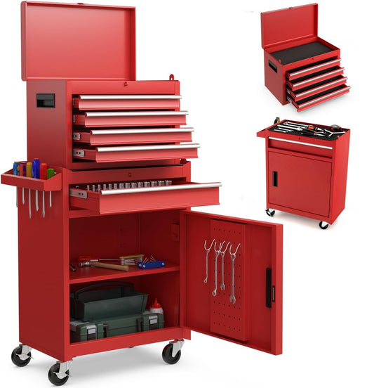 ERGOMASTER Tool Chest Heavy Duty Rolling Tool Box with Cabinet 5-Drawer for Lockable & Removable Cabinet for Garage and Workshop - 5-Drawer &Red