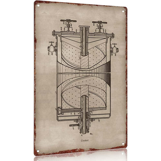 Vintage metal sign Vintage Industrial Machinery Blueprint Decorative Sign Poster - 12x8inch Wall Art for Home Office Decor