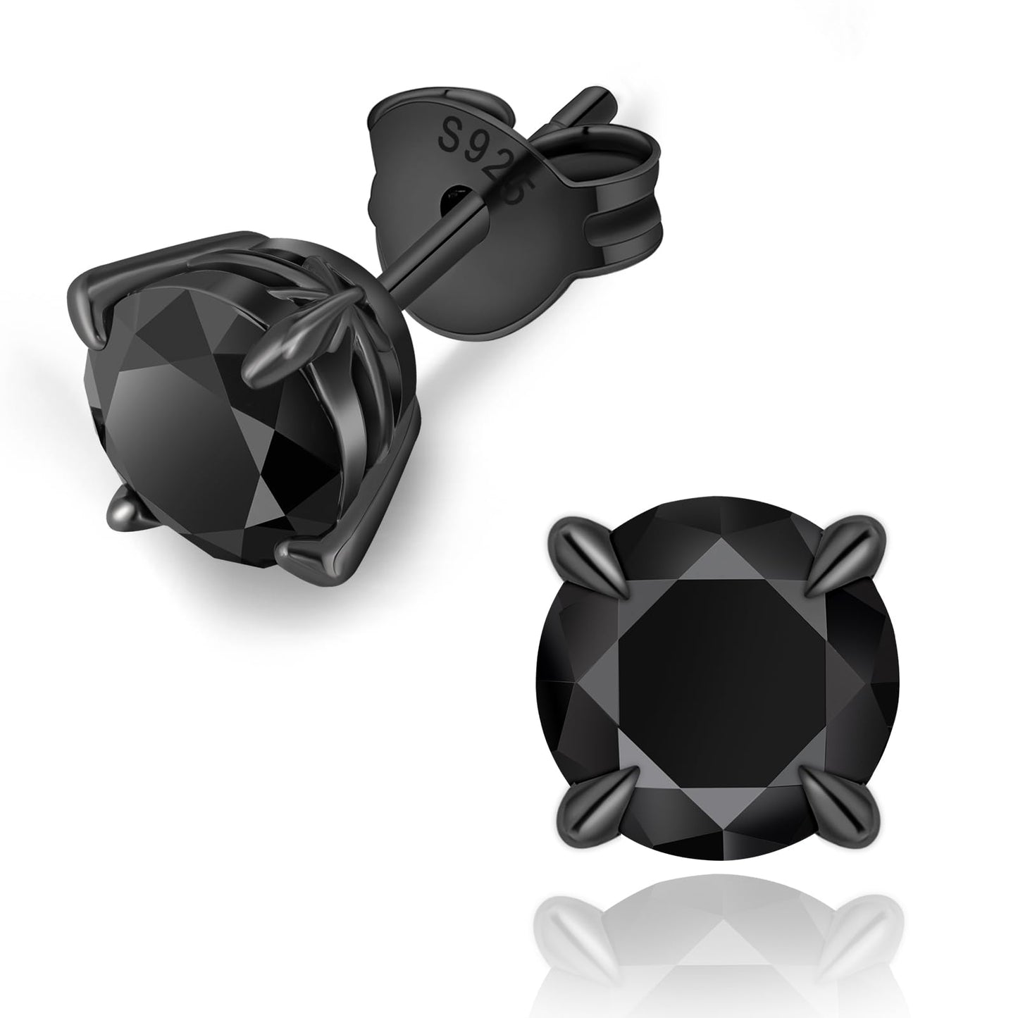 KRKC Black Moissanite Stud Earrings for Men, D Color VVS1 Clarity, Lab Created Diamond Earrings, Vermeil 925 Sterling Silver Hypoallergenic 14K Black Gold Friction Back Earrings Jewelry for Men Women Gift