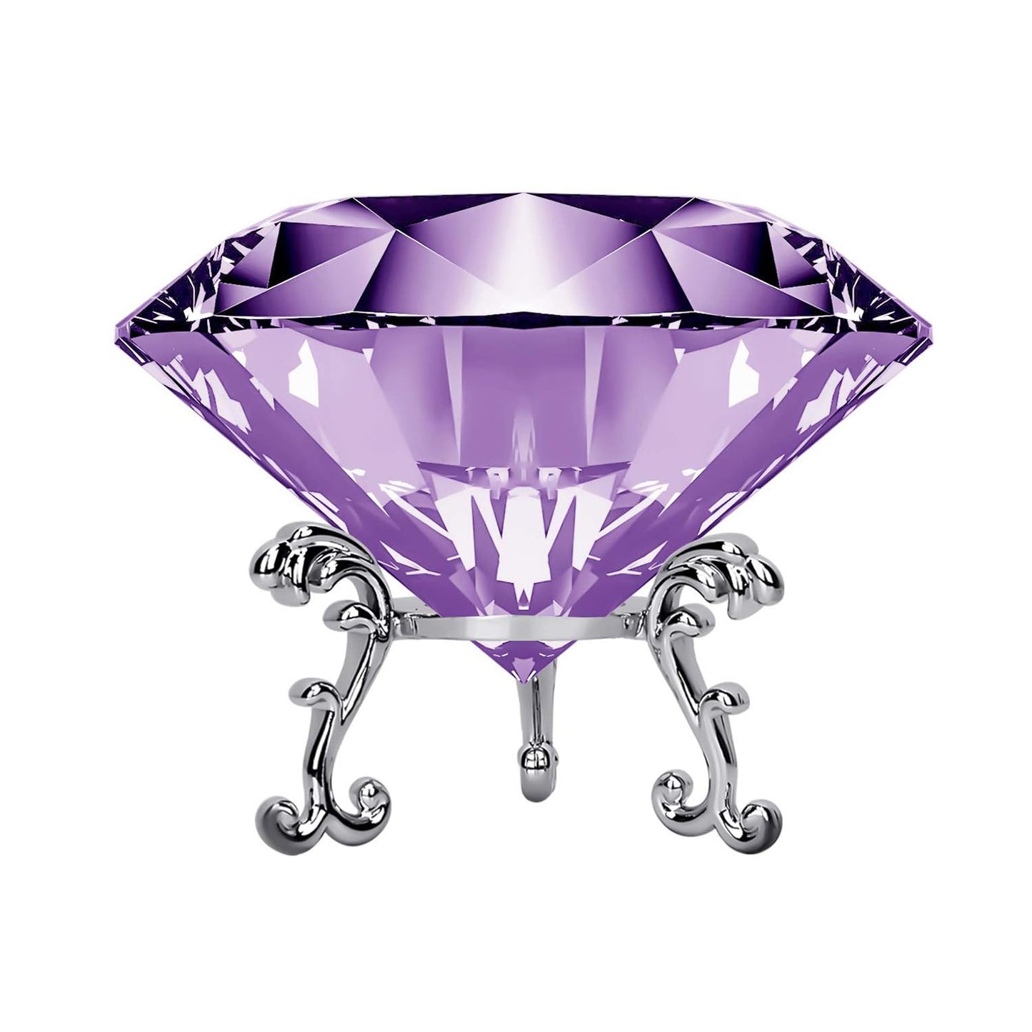 Hiziwimi 60mm Large Crystal Diamond Paperweight with Stand Jewels Wedding Decorations Centerpieces Home Decor (2.36 in, Purple)
