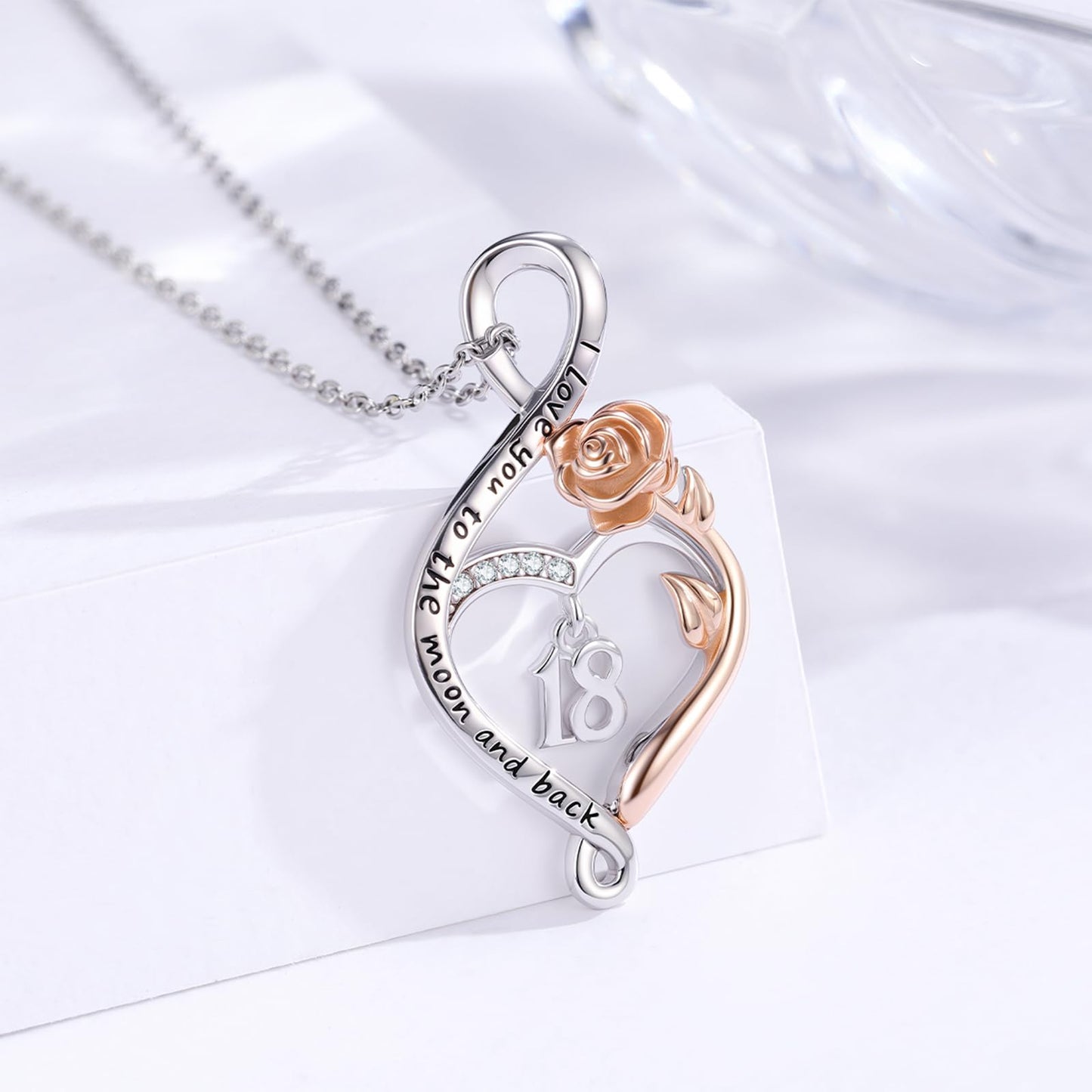 KoyeKei 18th Birthday Gifts for Daughter 18 Year Old Necklace 925 Sterling Silver Rose Flower Heart Infinity Pendant Jewelry Christmas Birthday Gift for Women Granddaughter