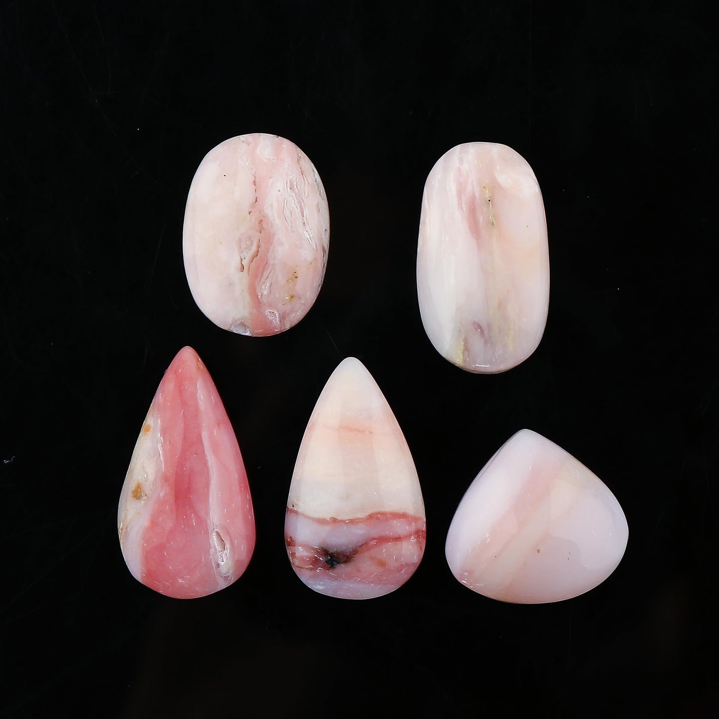 CRYSTALINES 5pcs, Natural Pink Opal Gemstone, Bulk Flatback Cabochon Stone, Chakra Healing Crystals, Wholesale Polished Loose Supplies-DIY Jewelry Making, Wire Wrapping, Gem Collection