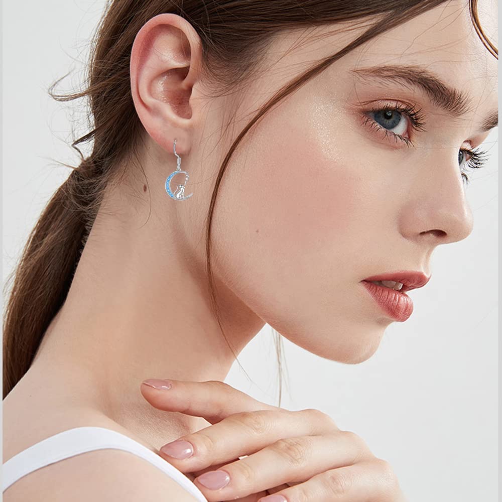 Mother's Day Gifts Cat Earrings Sterling Silver Dangle Cat Pendant Jewelry Cat Gifts for Women