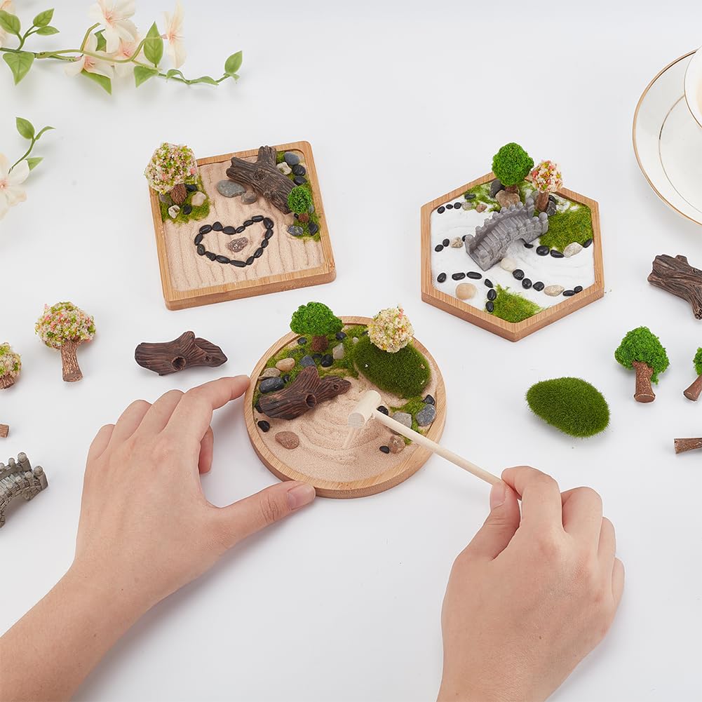 WEBEEDY 3 Sets Mini Zen Sand Garden Kit Japanese Desktop Sandbox Zen Garden Kit Cute Zen Home Office Desktop Decor Sand Craft Accessories,Litter Box Sand for Meditation Relaxation,4/4.2/4.4 Inch