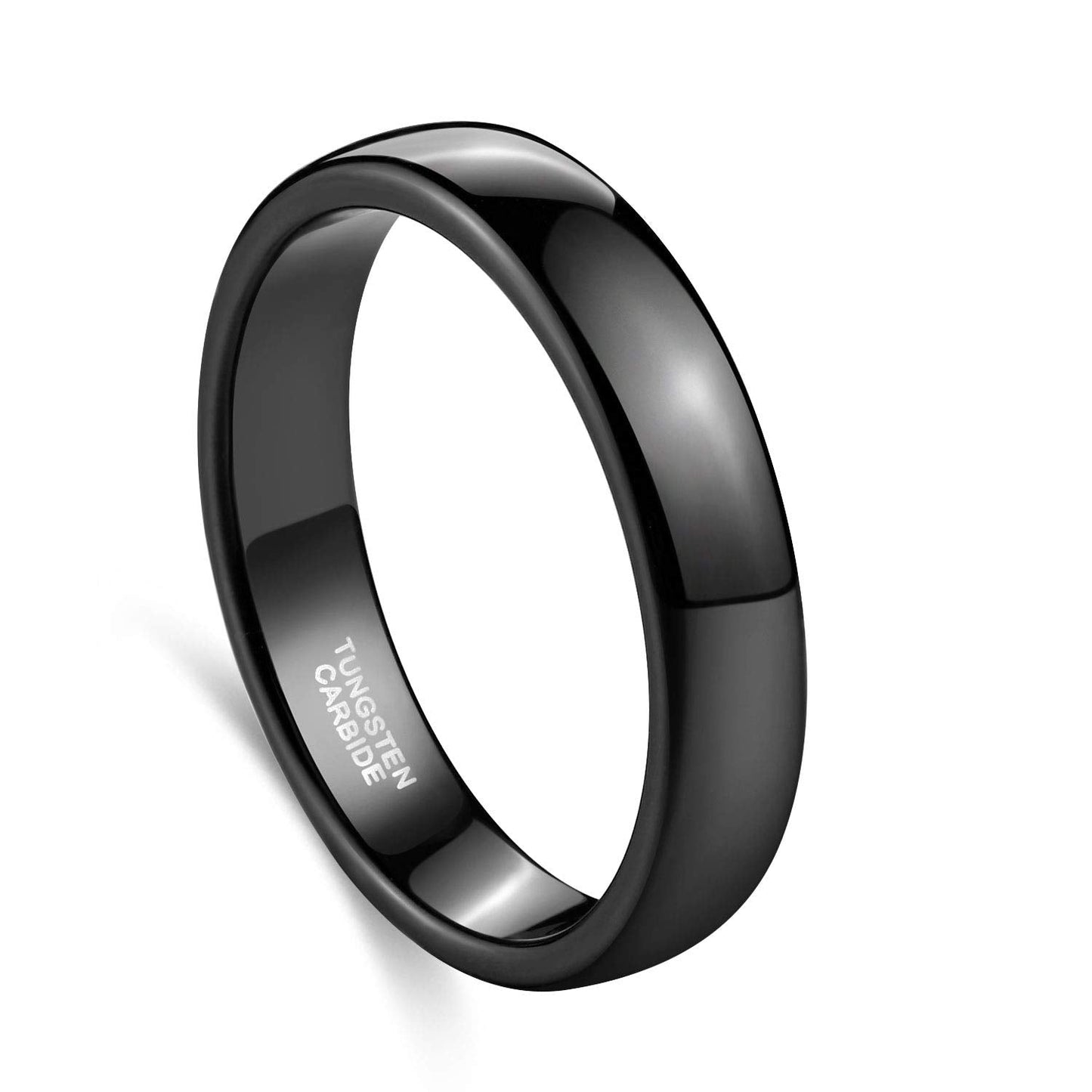 TRUMIUM 4mm Mens Womens Wedding Band Tungsten Carbide Black Rings High Polished Beveled Edges Comfort Fit Size 8