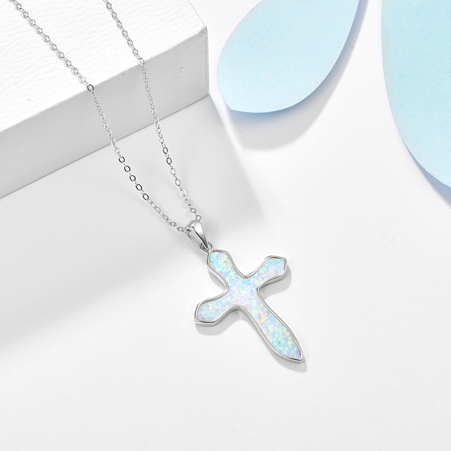 Dreamboat Sterling Silver Cross Necklace for Womens Cross Pendant Faith Christian Jewelry White Opal Celtic Necklace Confirmation Religious Gifts for Mom