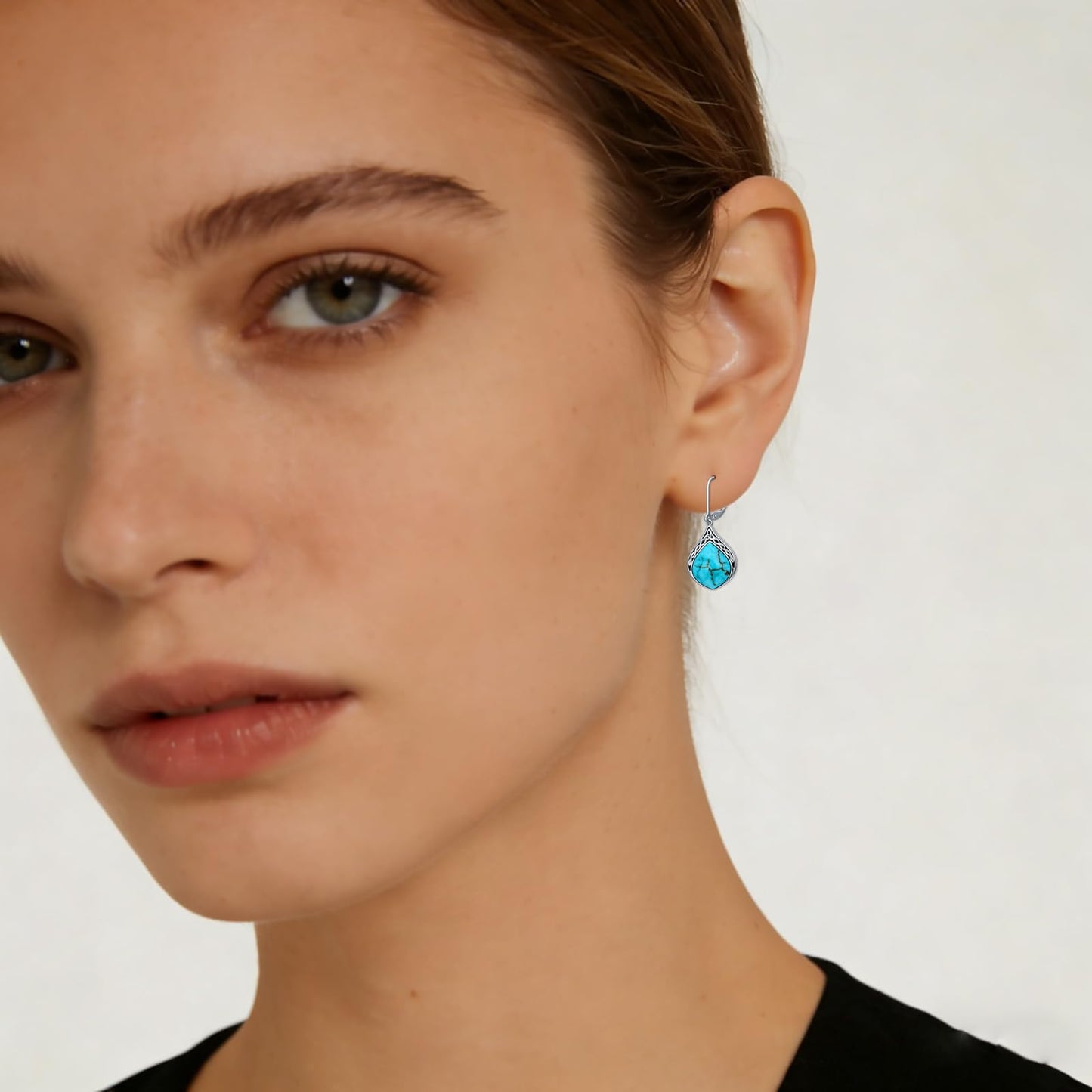 Eetaitai Natural Turquoise Earrings for Women 925 Sterling Silver Celtic Knot Teardrop Leverback Dangle Earrings Vintage Boho Earrings Native American Western Jewelry Mothers Day Gifts for Mom Wife Sister