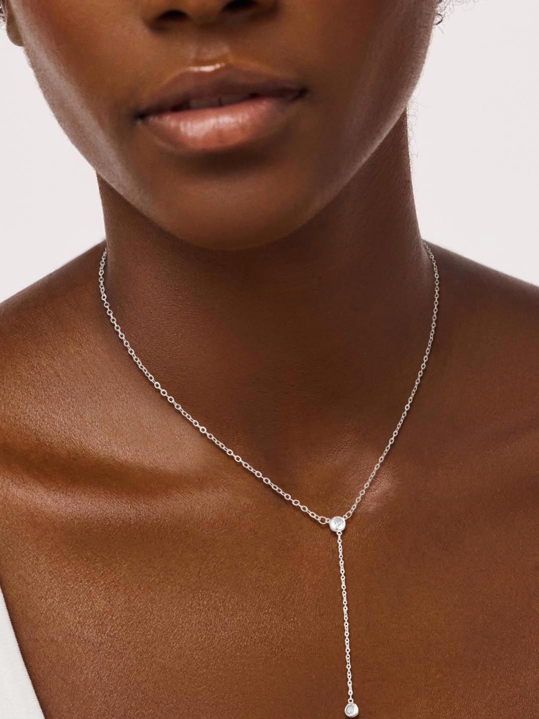 JIKASI Drop Lariat Necklace for Women，Y-Shaped Silver Diamond Pendant, Elegant Jewelry Gifts for Women