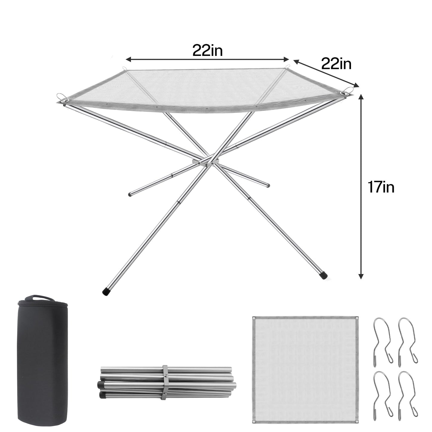 22 Inch Portable Fire Pit for Camping, Wire Mesh Fire Pit, Foldable Stainless Steel Mesh Fireplace for BBQ, Picnic, Heating, Bonfire