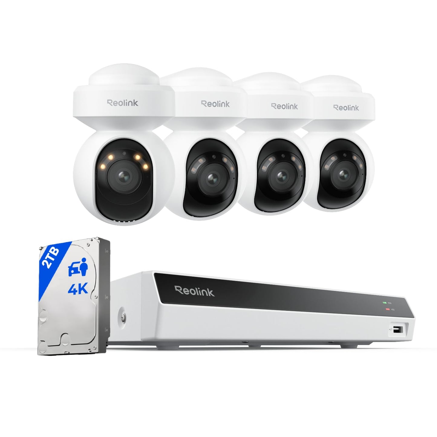 Reolink 4K Security Camera System with PT Auto-Tracking, 355°Pan 50°Tilt, 4K PoE Cameras Home Surveillance Wired Outdoor, Smart AI Detection, Spotlights & 2-Way Talk, 8CH NVR 2TB HDD, RLK8-800PT4