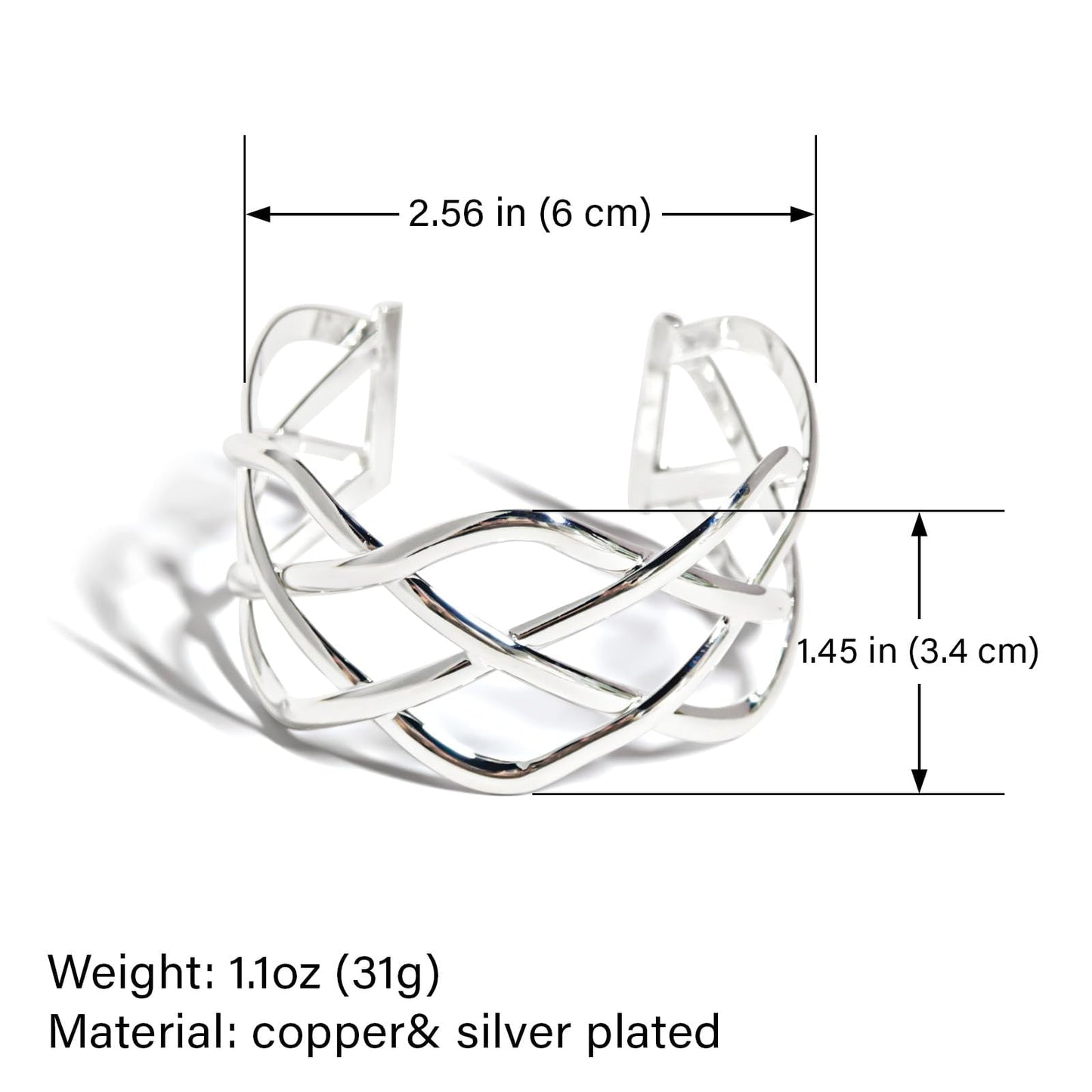 925 Sterling Silver Bracelet Plated Cuff Bangle Bracelet Fashionable Multi-layer Cross Wire Bangle Bracelet Open Adjustable Wide Cuff Bracelet for Teen Girls Fashion Jewelry (silver B)