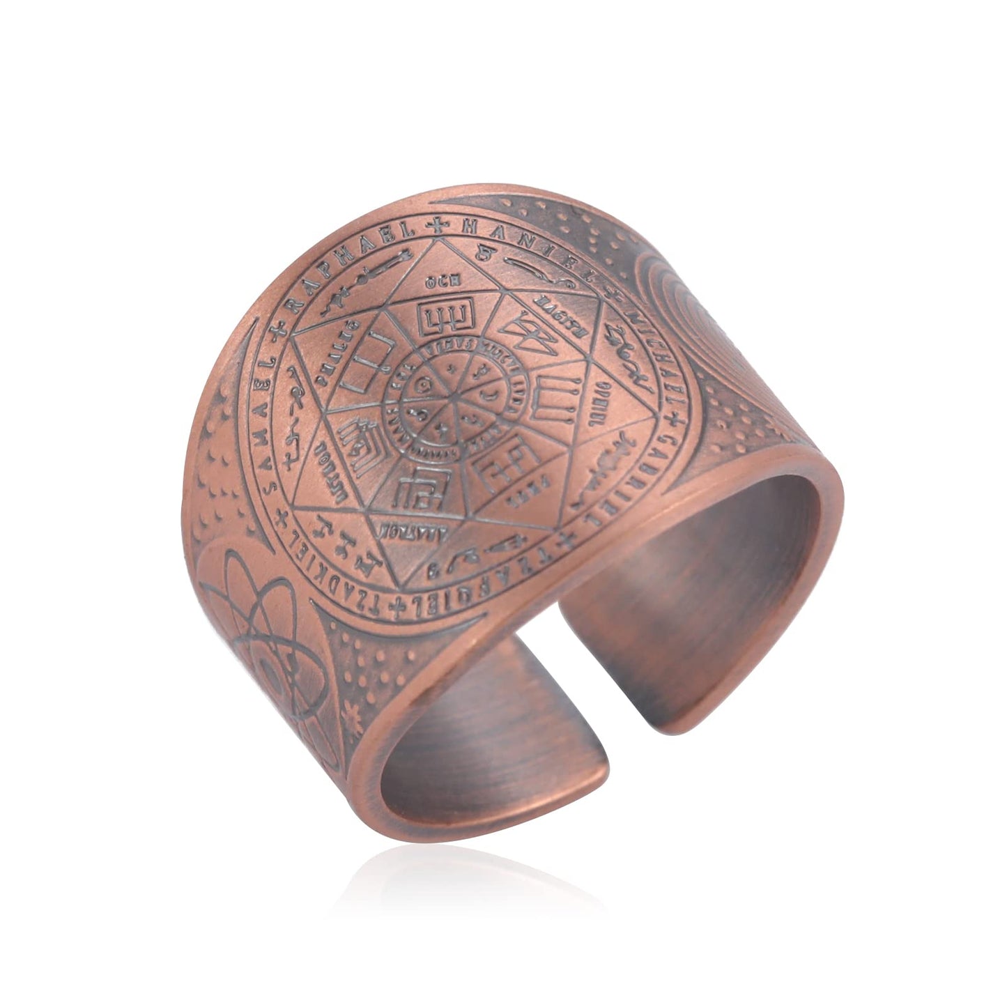 Amaxer Seven Archangels Ring for Men Copper The Seal Of Solomon Tetragrammaton Archangels Protection Ring Statement Band for Men Women (18mm-dark pink)
