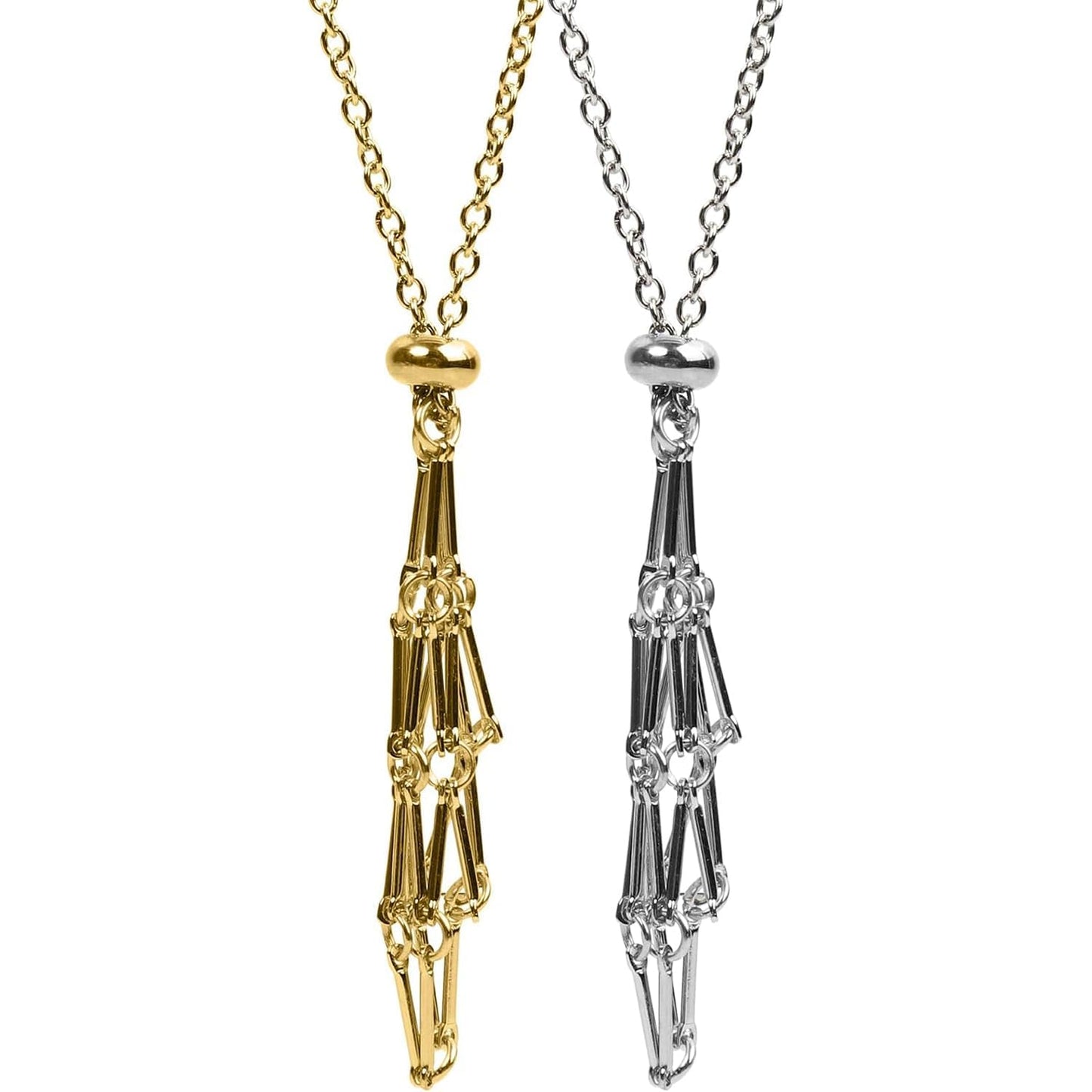 VLIEGEN Crystal Holder Necklace, Stainless Steel Cage for Stone, Adjustable Natural Crystal Cage, Quartz Natural Gemstone Jewelry for Women & Men (GoldSilver-Medium)