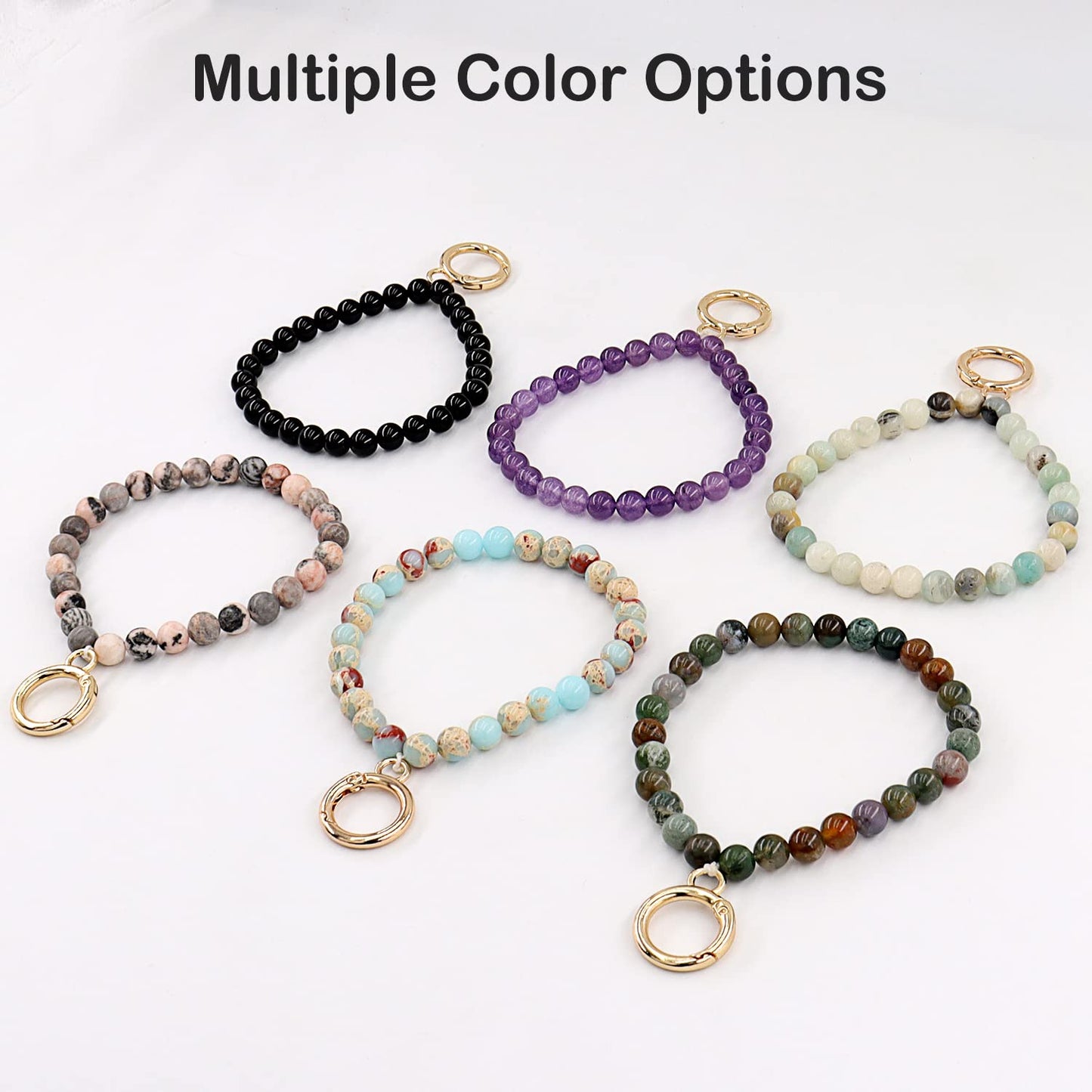 HONZUEN Beaded Wrist Key Lanyard, Natural Stone Wristlet Keychain Lanyard for Women, Key Wrist Strap Lanyard for Keys Wallet Car Keychain Card Holder, Indian Agate