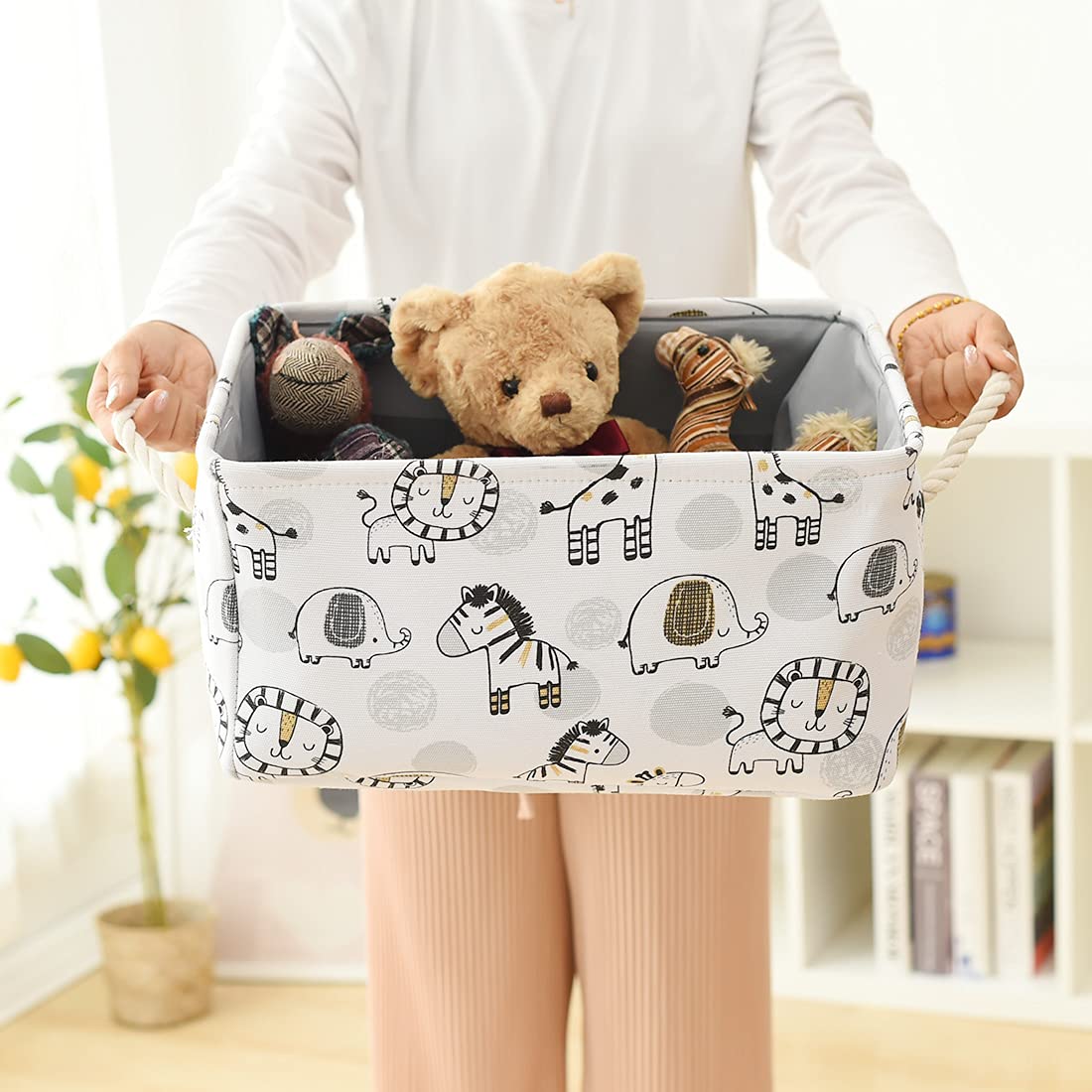 INough Toy Baskets Toys Organizer Kids Storage Basket, Baby Room Decor Giraffe Laundry Baskets with Drawstring Mothers Day Gifts Basket for Kid's Room (Giraffe, Large)
