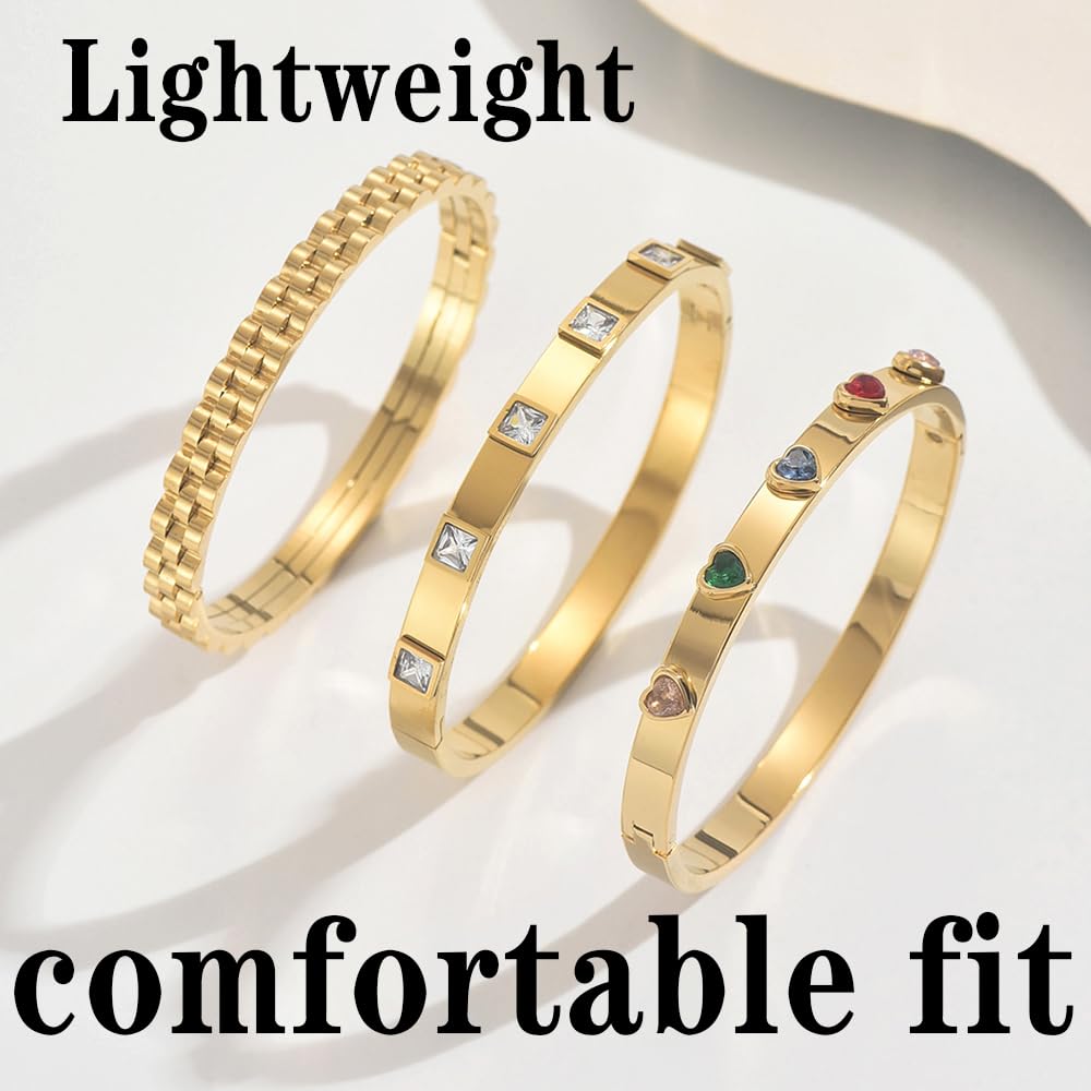 Xigocorsn Gold Bracelets For Women Heart Trendy Non Tarnish Trendy Stackable Charm Cuff Cute Mother Daughter Stainless Steel Bracelets (Three-piece bracelet set)
