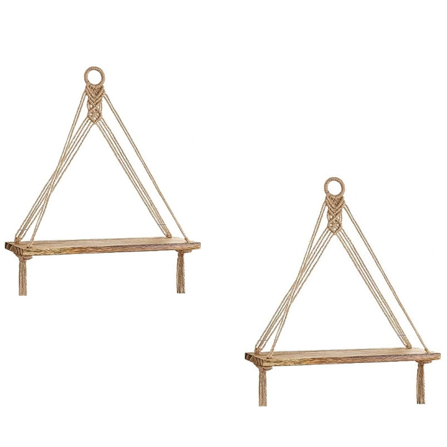 DD-life 2 Pcs Macrame Rope Triangle Shelf Wooden Wall Hanging Shelves Macrame Hanging Shelf Farmhouse Rustic Modern Plant Aesthetic for Room Nursery Bathroom Living Room College Dorm Room