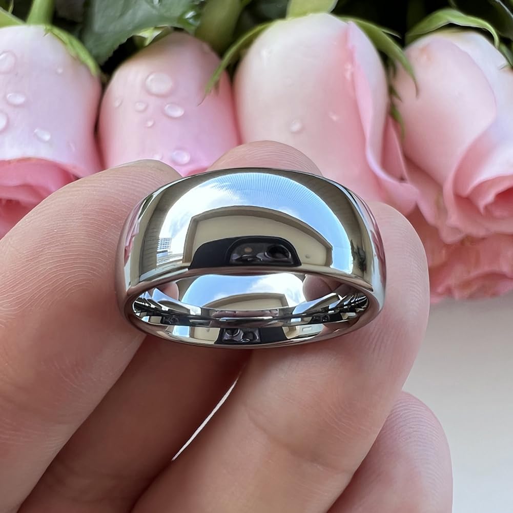 TUTISS 8mm Tungsten Rings for Men Women Engagement Wedding Bands Domed Polished Comfort Fit Size 9