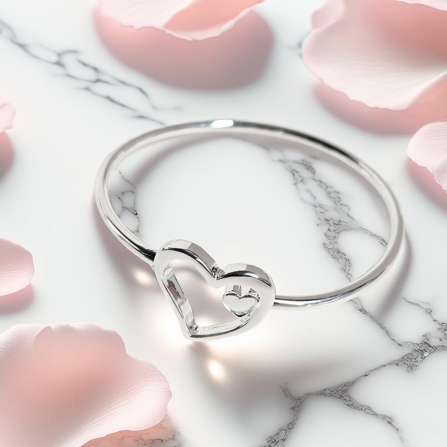 Baoaichi 925 Sterling Silver Bracelet Heart Bangle Bracelets for Teen Girls Fashion Hollow Heart cuff Bracelets Love Friendship Jewelry gift for Her Birthday Holidays Couple Cuff Bangle (silver A)