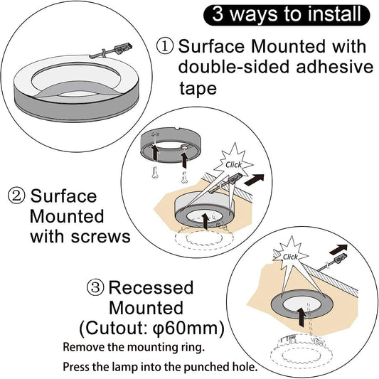 VST Under Cabinet Lighting 12V 2W (12W Total, 60W Equivalent), Wireless Dimmer Switch, Recessed or Surface Mount Wiried Puck Light for Kitchen, Wardrobe (6 Pack Black 3000K)