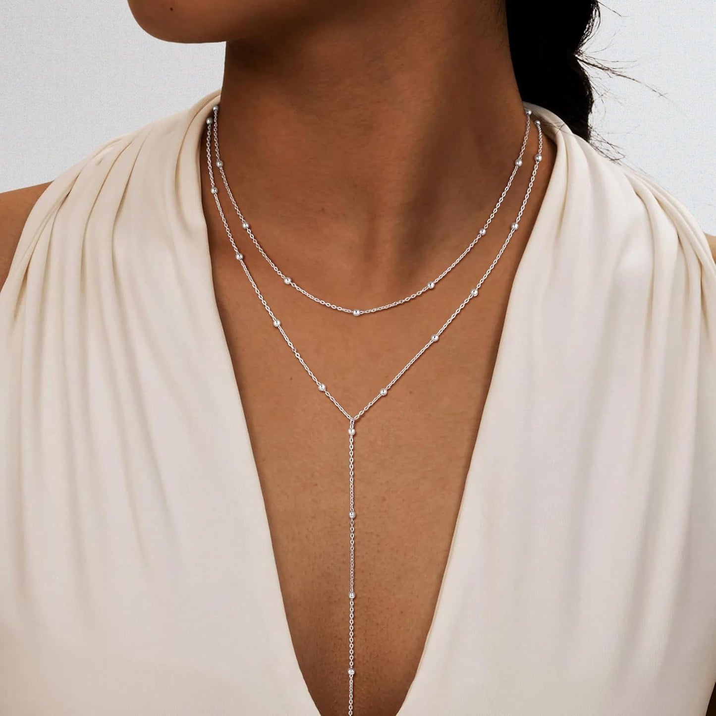 Fglqfam Lariat Necklace for Women, Dainty Long Necklaces, 14k Gold/Silver Plated Y-Shaped Drop Chain Necklace, Simple Layered Necklaces, Trendy Jewelry Gifts