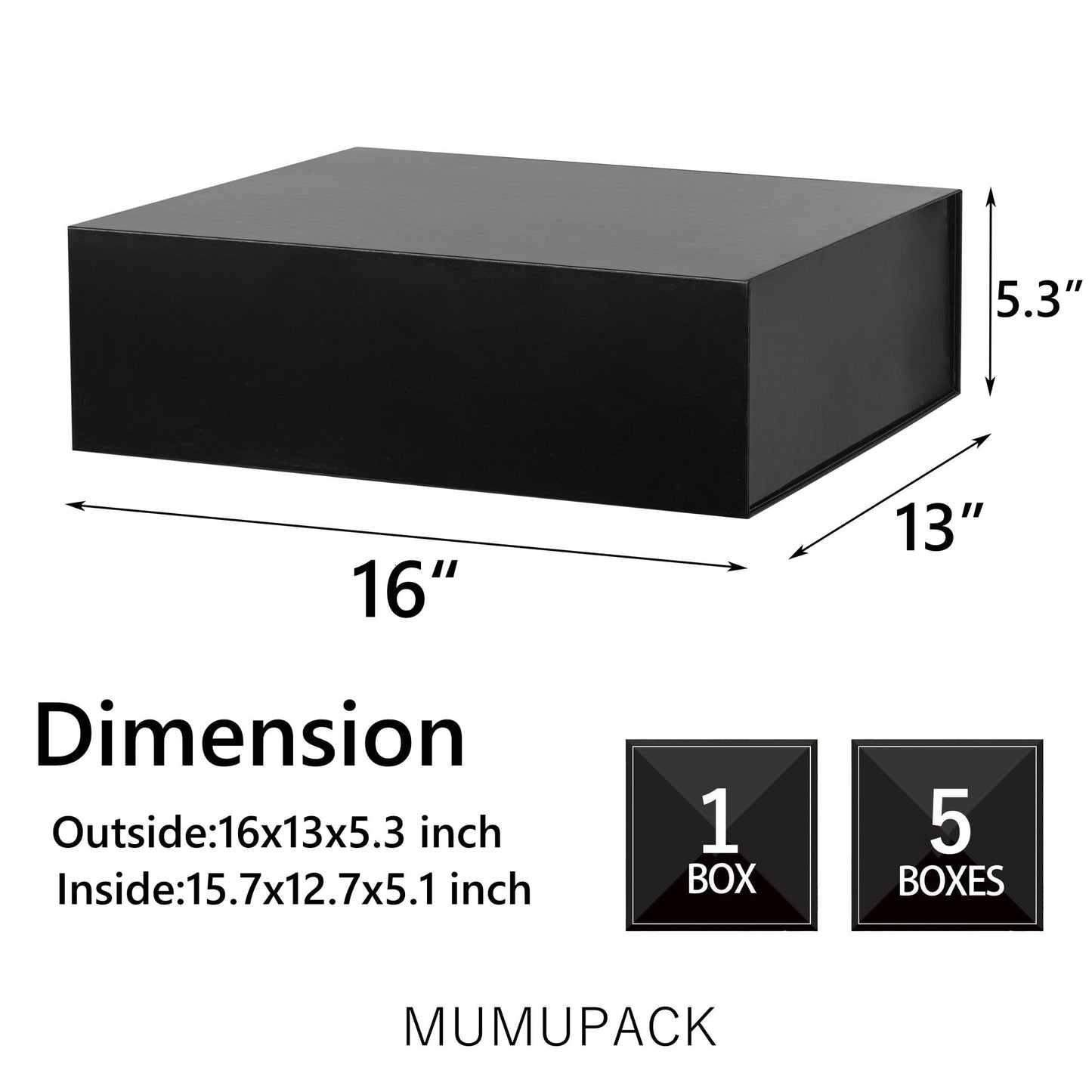 MUMUPACK Black Gift Box 16x13x5.3 Inches,Groomsmen Gift Box With Magnetic Lid,Large Gift Boxes For Easter, Mother's Day, Weddings, Graduations, Birthdays, Bridesmaids Gifts And More