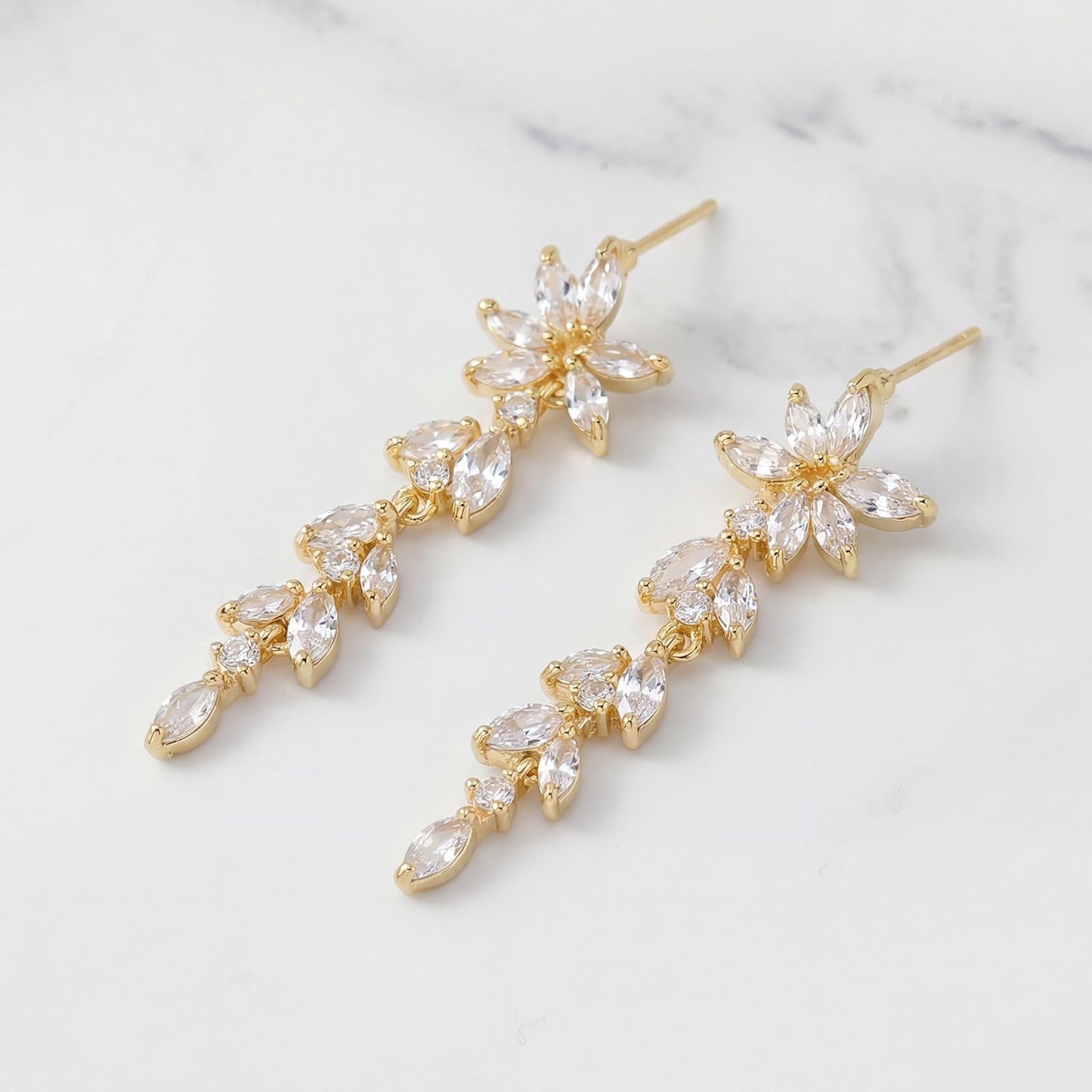 SWEETV Marquise Cubic Zirconia Dangle Earrings for Women, Crystal Wedding Bridal Drop Earrings for Brides Bridesmaids, 18K Gold Plated Chandelier Earrings for Anniversary Prom Jewelry Gift, Style02