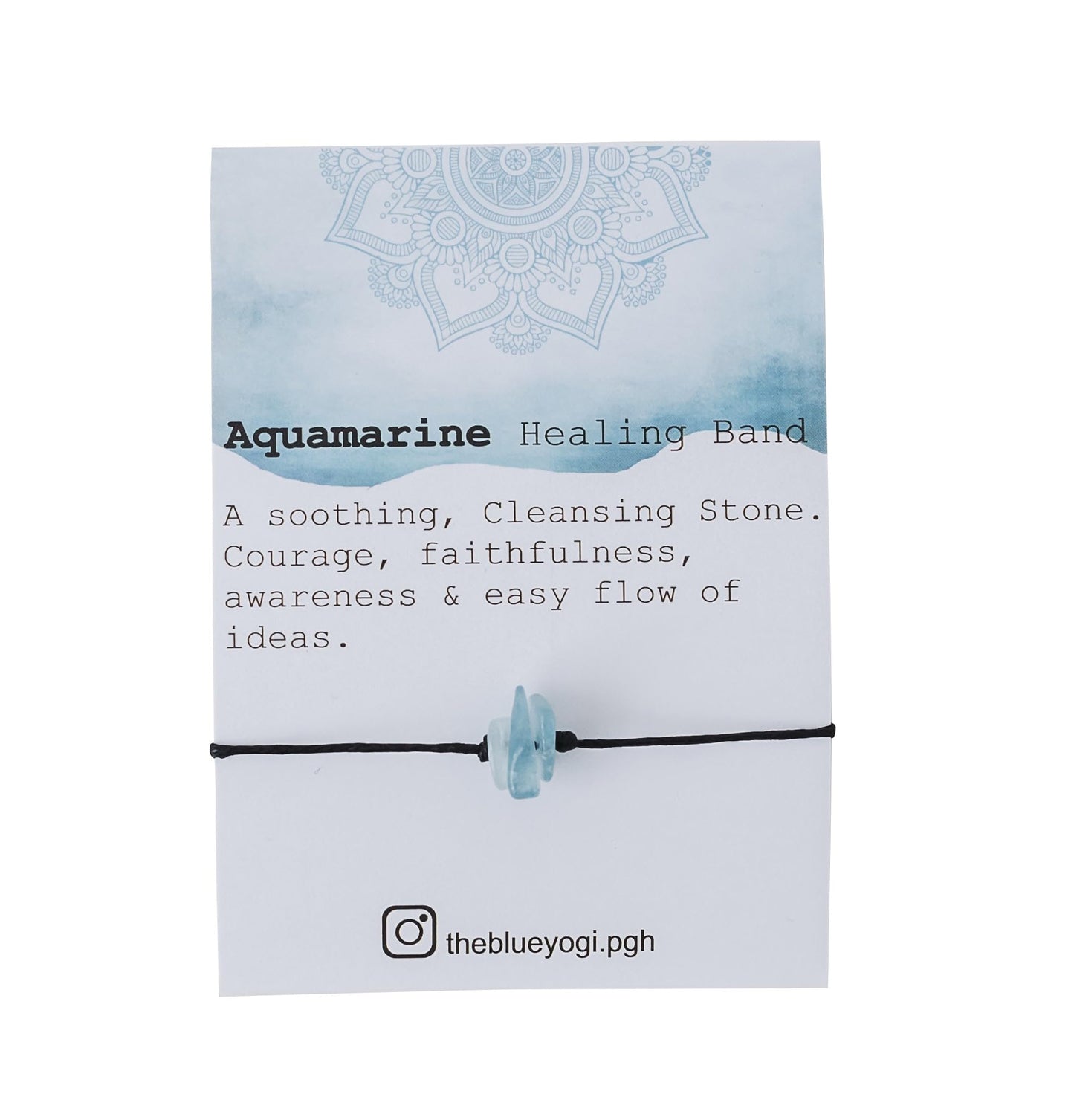 The Blue Yogi Aquamarine Healing Bracelet Anklet, Adjustable Cord Crystal Bracelet for Women Men, Spiritual Protection Jewelry with Affirmation Card