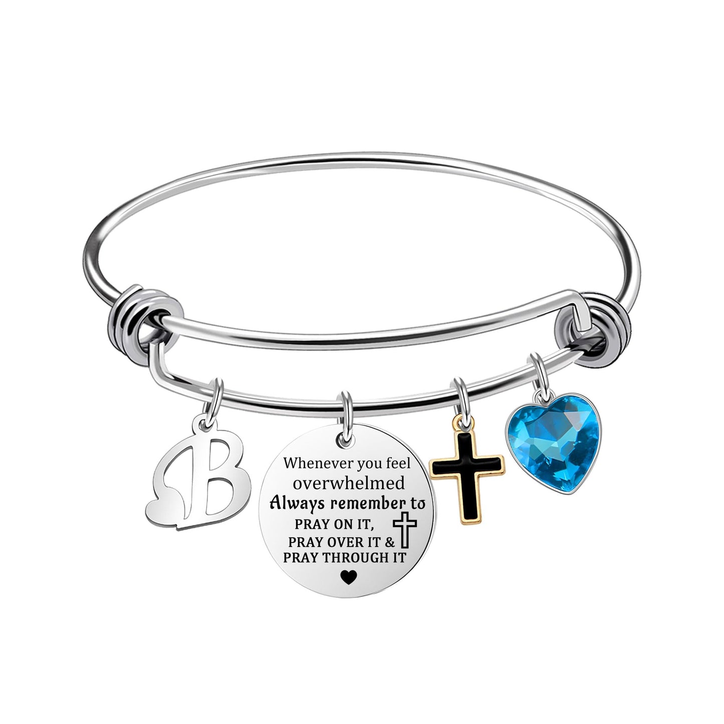 bifriend Inspirational Bracelet for Women, Initial Letter Charm bracelet for Female Cross Motivational Gifts for Her Daughter Sister Friends Back to School Birthday Christmas Presents (B)