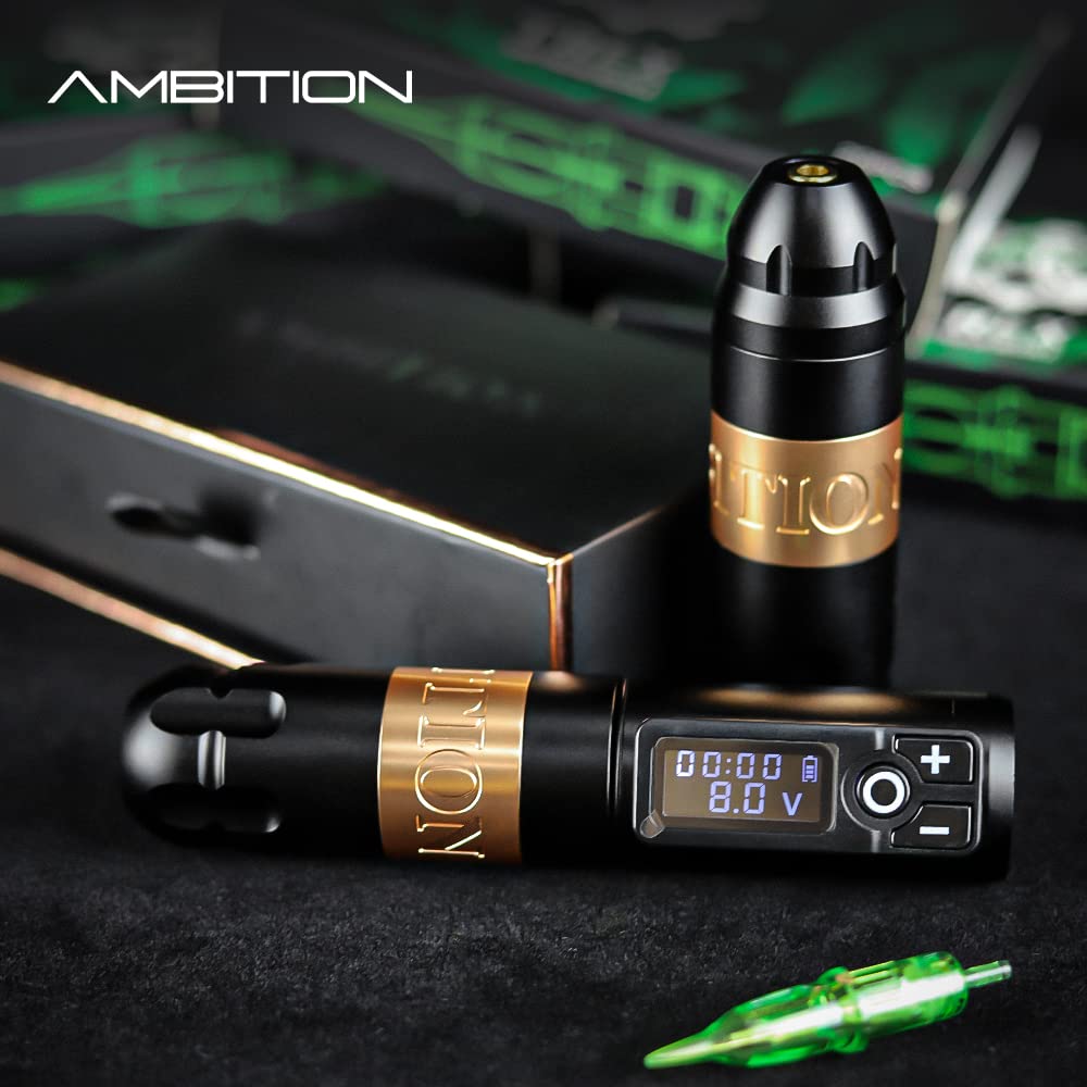 Ambition Soldier Rotary Battery Pen Tattoo Cartridge Machine with 2400mAh Power Japan Coreless Motor Digital LED Display Tattoo Equipment Supply for Professionals and Beginners Tattoo Artists
