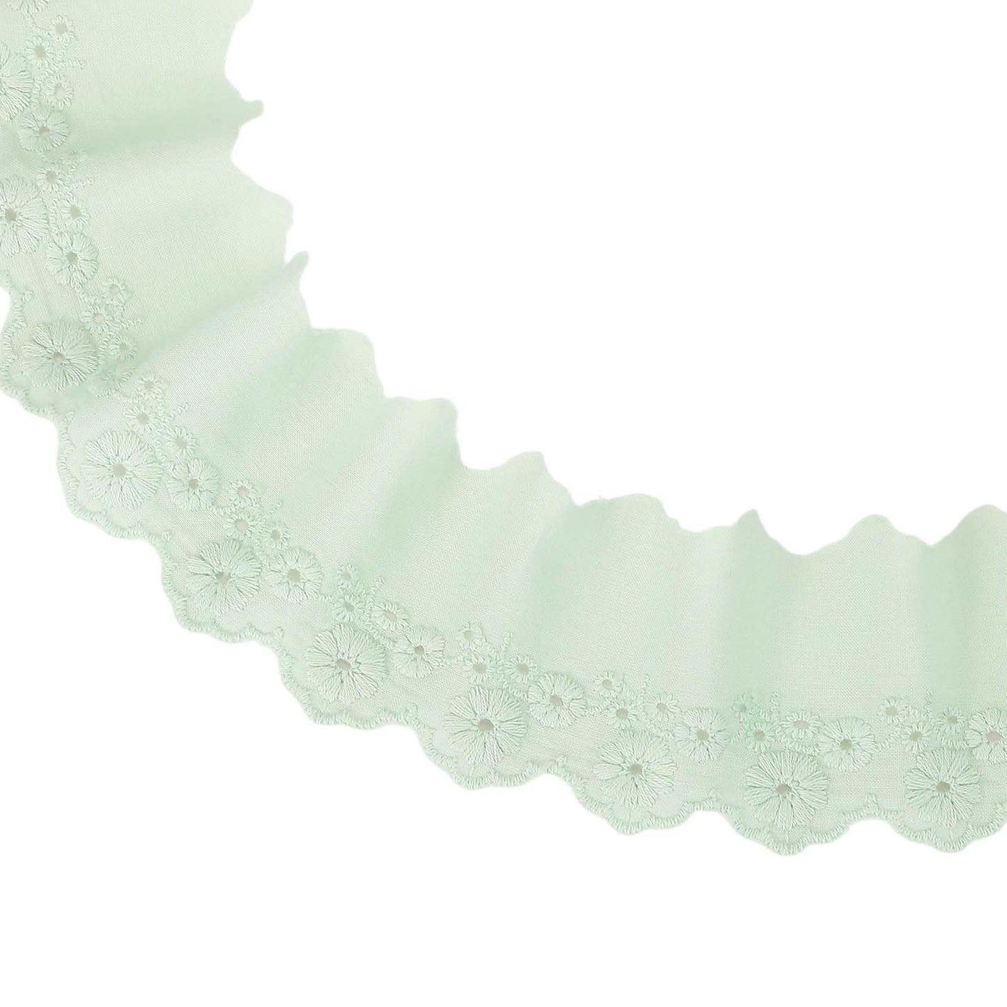 uxcell 5 Yards Eyelet Lace Trim, 2.17 Inch Wide Floral Cotton Lace Ribbon Embroidery Ruffle Ribbon Trim for Sewing Dress Apron Pillow Clothes Bag Decoration, Light Green