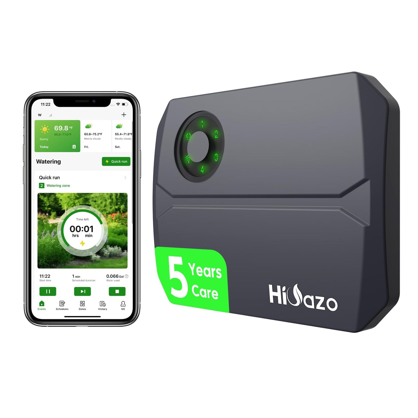 Smart Sprinkler Controller, 5G&2.4G Irrigation Timer Easy Use Free App, 4 Zone + 16 Plans, Save Water Auto Skip Rain, Freeze & Wind, 10 Minutes Install for Lawn Garden Yard