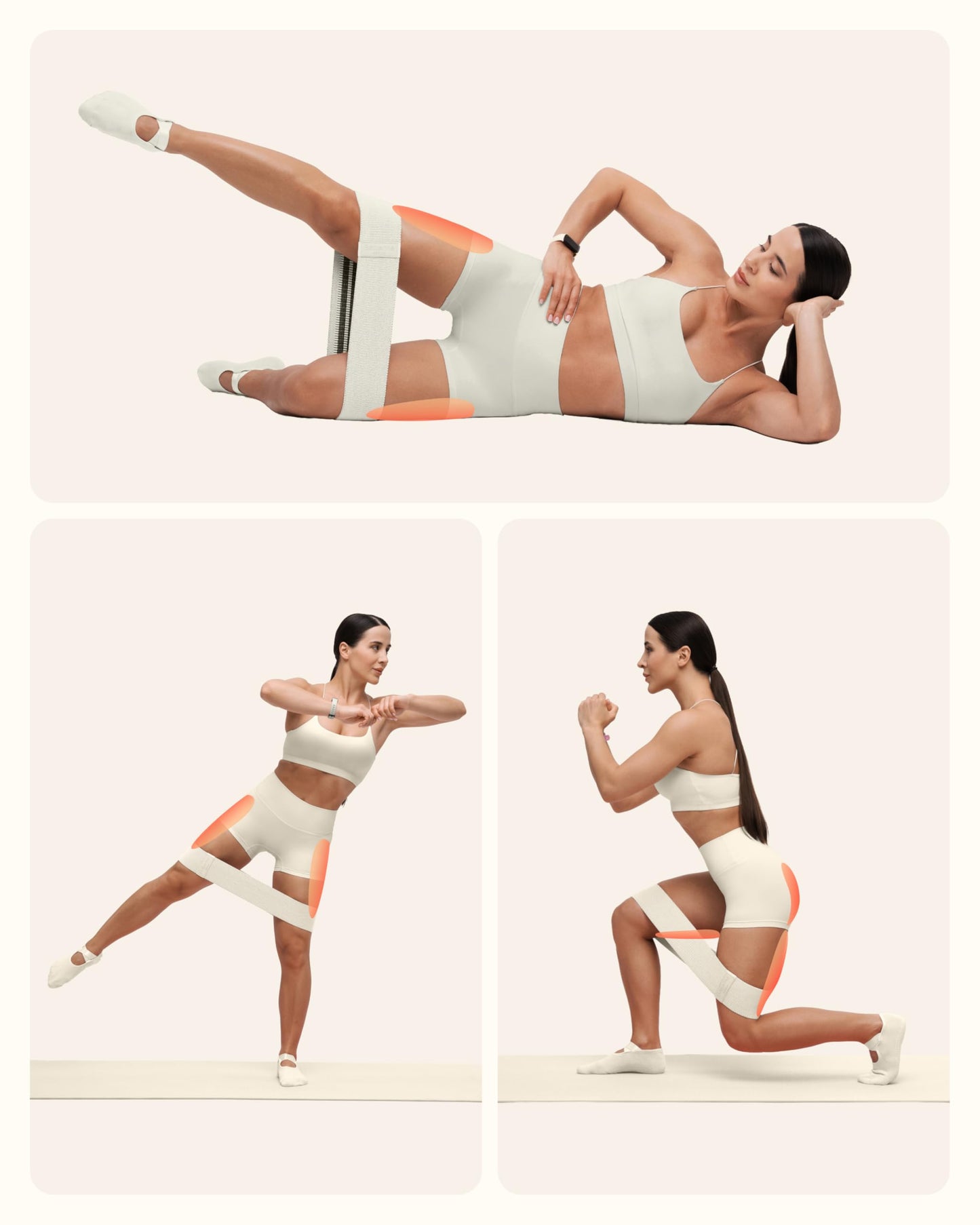 BetterMe Bubble Butt Kit – Pilates Ring, Weight Bands, Soft Ball & Loop Bands – Glute Training Pilates Kit for Women – Home Workout Pilates Equipment Set (Ivory)