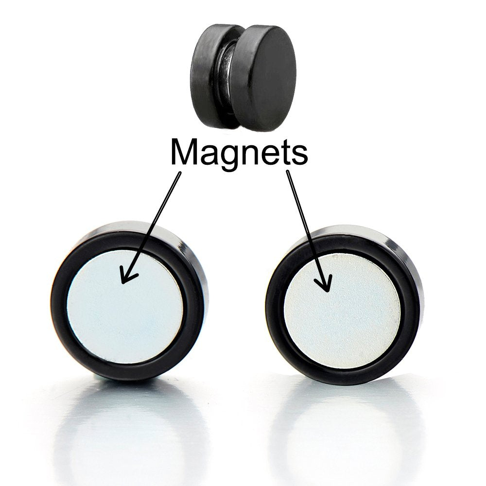 Men Women 10MM Gold Color Magnetic Circle Stud Earrings, Non-Piercing Clip On Cheater Fake Ear Gauges