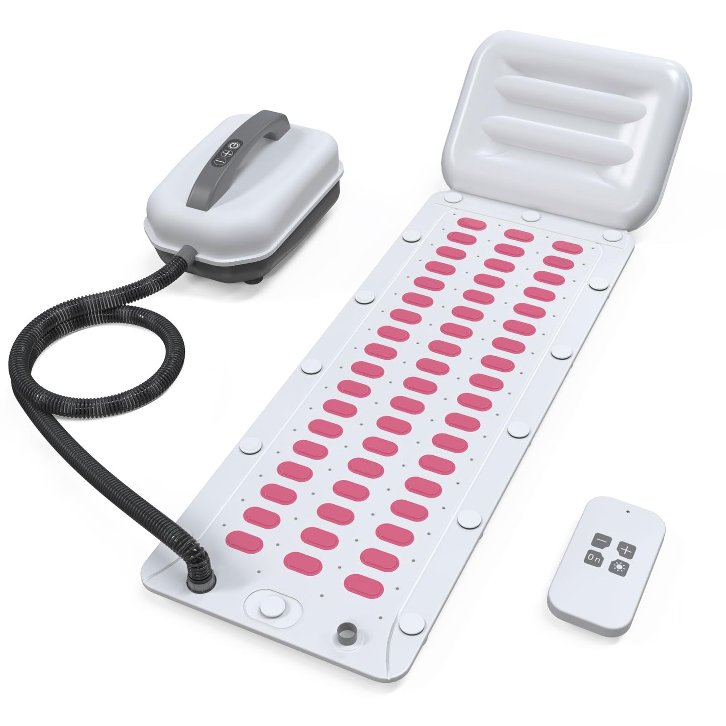 Bubble Bath Mat - Portable Spa Massager Mat for Bathtub with Remote Control, Inflatable Backrest & Non-Slip Suction Cup (44.9" x 16.9" Pink)