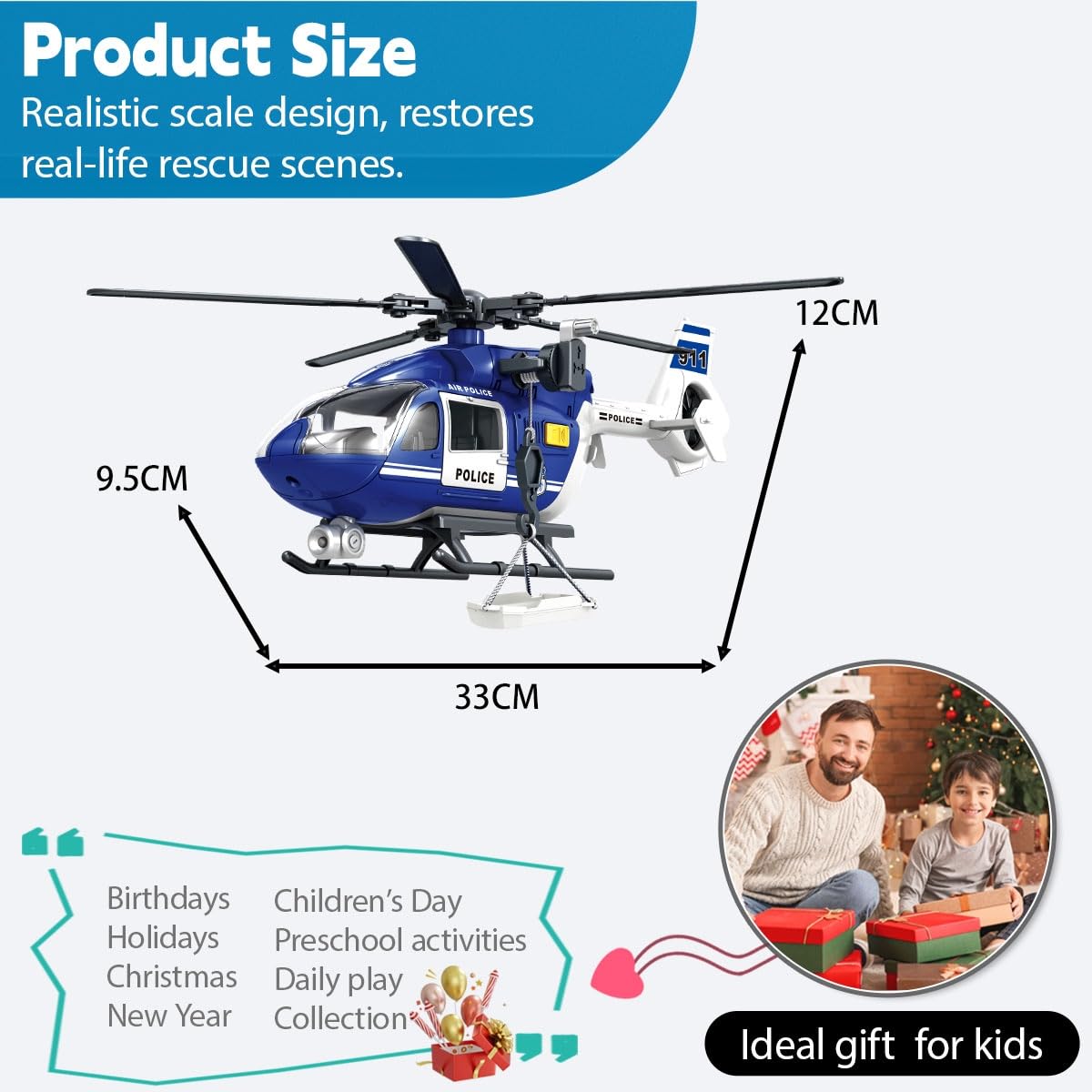 Toddler Boy Toys for 3 4 5 6 Year Old, big Helicopter Toy with Spinning Propellers, Hanging Basket, Lights & Sounds,Police Toys,Birthday Gifts for Kids Child 2 3 4 5 6 Years Old (Police helicopter)