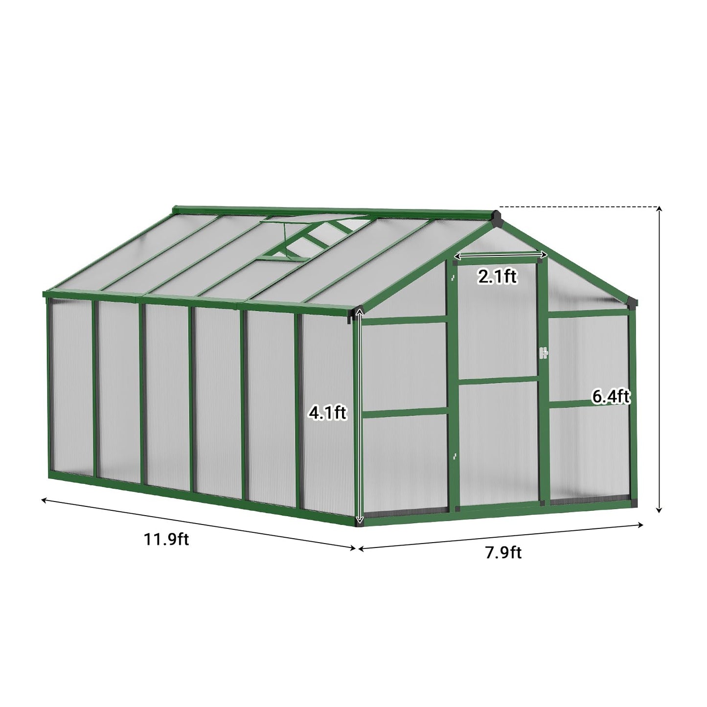 8x12 Ft Outdoor Greenhouses, Greenhouse Kit, Portablee Greenhouses with Ground Nails and Vent Windows, Sliding Lockable Door, Polycarbonate Green Houses for Outside Garden Backyard, Green
