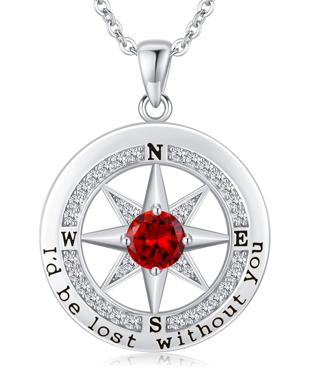 S925 Sterling Silver Necklace for Wife, Women Anniversary Year Gifts Compass Jewelry, Birthday Gift Ideas for Her Girlfriend Woman Necklaces, 18K White Gold January