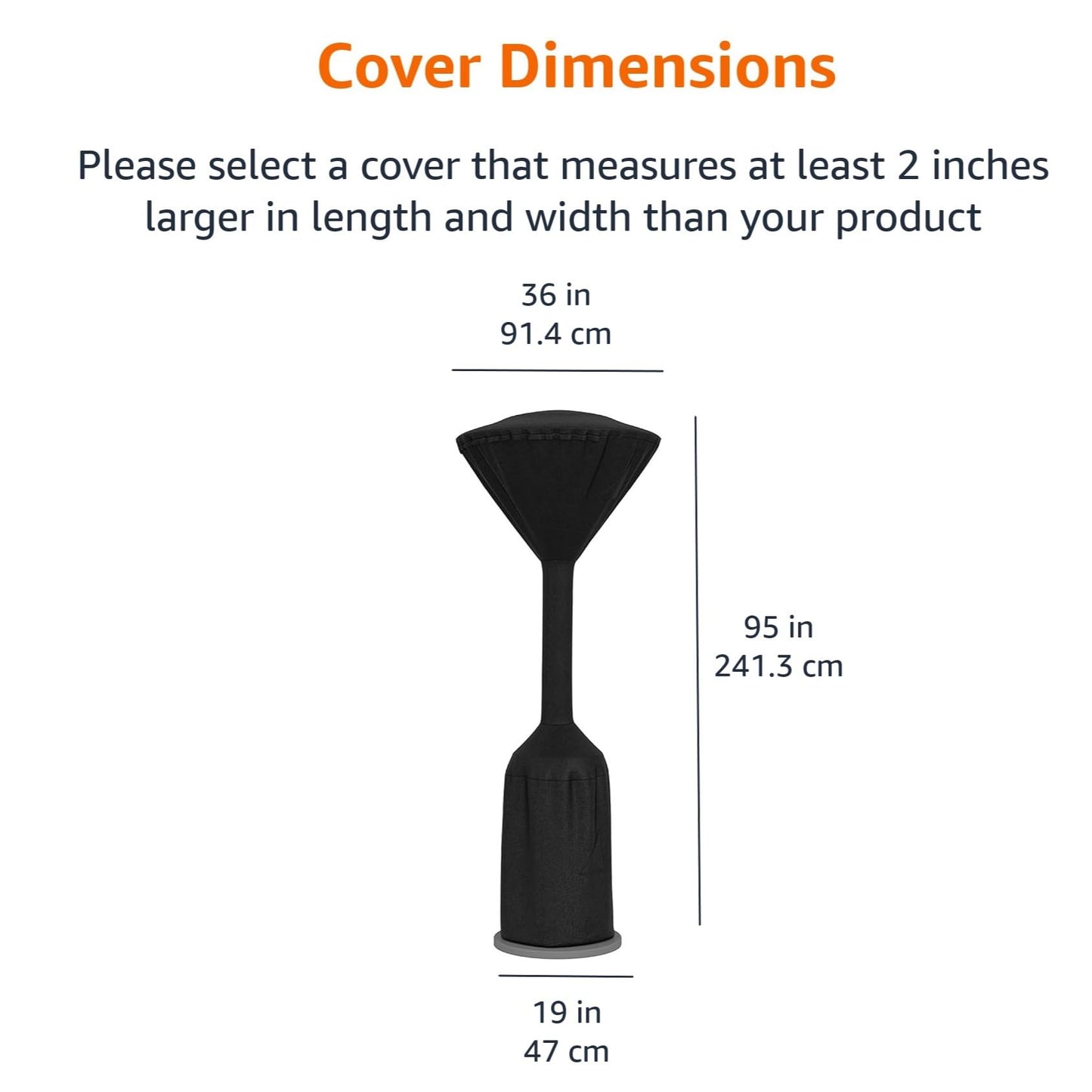 Amazon Basics Outdoor Round Stand Up Patio Heater Cover, Wind-Resistant, Snow-Resistant, Water-Resistant, Black, 36" x 18.5" x 95"