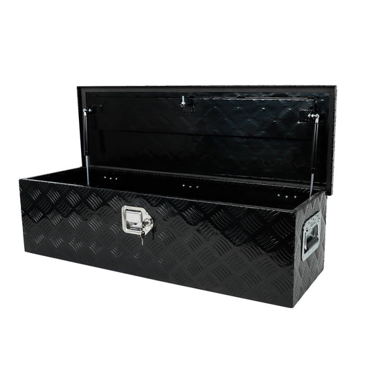 Eivojor Aluminum Stripes Plated Truck Tool Box Pick Up Truck Bed RV Trailer Toolbox Storage Organizer with Side Handles, Lock and Keys - 39" x 13" x 10",Black